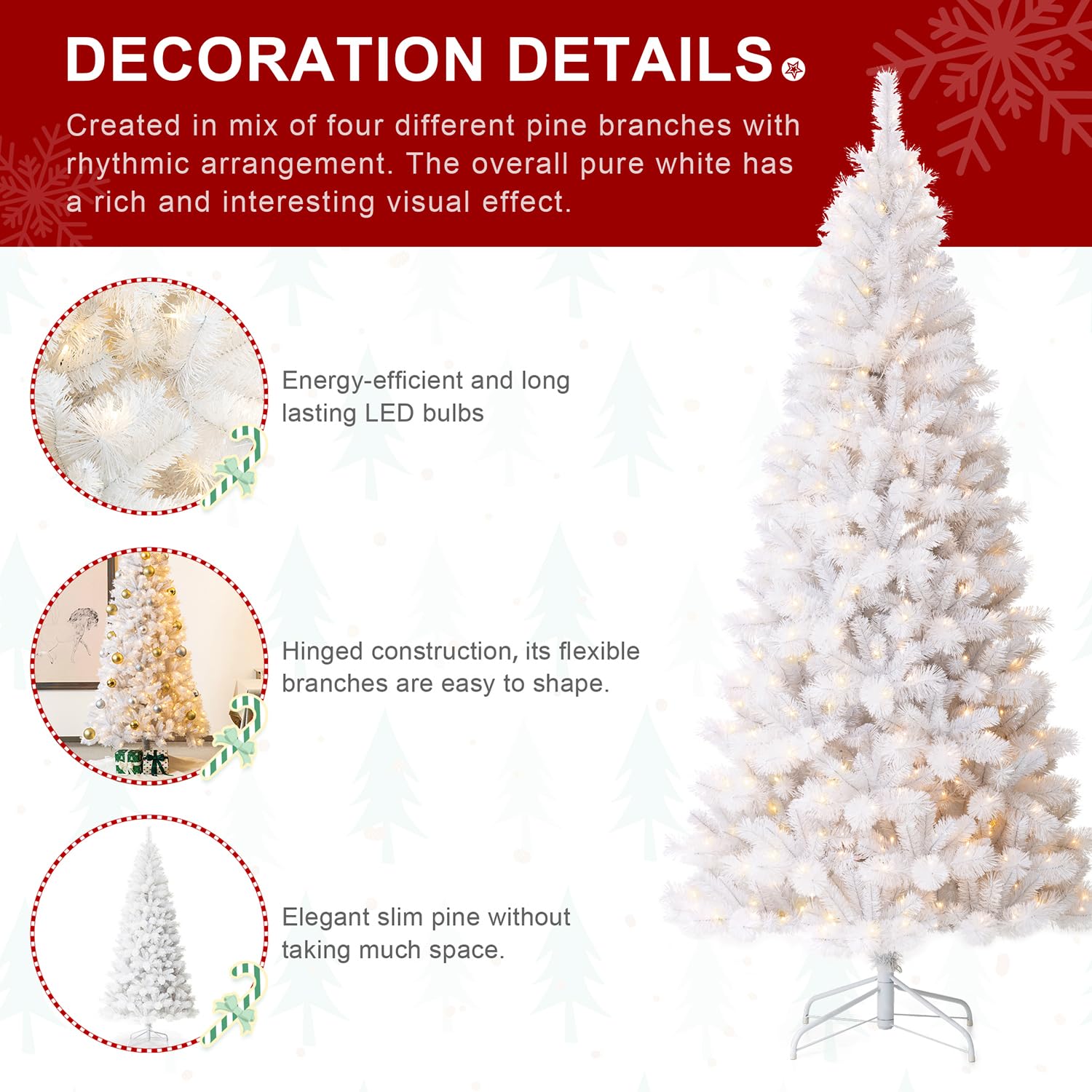 Foto 6 pulgar | Árbol De Navidad Glitzhome De Pino Blanco Preiluminado De 8 Pies Con 500 Luces - Venta Internacional.