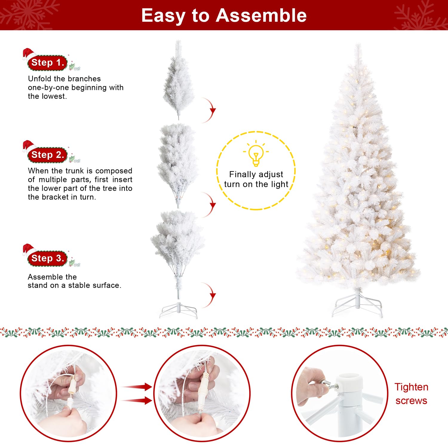 Foto 8 pulgar | Árbol De Navidad Glitzhome De Pino Blanco Preiluminado De 8 Pies Con 500 Luces - Venta Internacional.