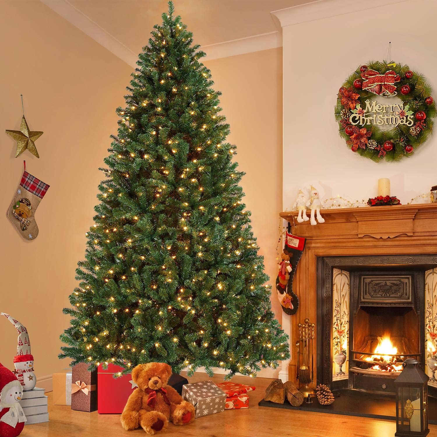 Foto 3 pulgar | Árbol De Navidad Yaheetech, Abeto Preiluminado De 9 Pies Con 850 Luces - Venta Internacional.