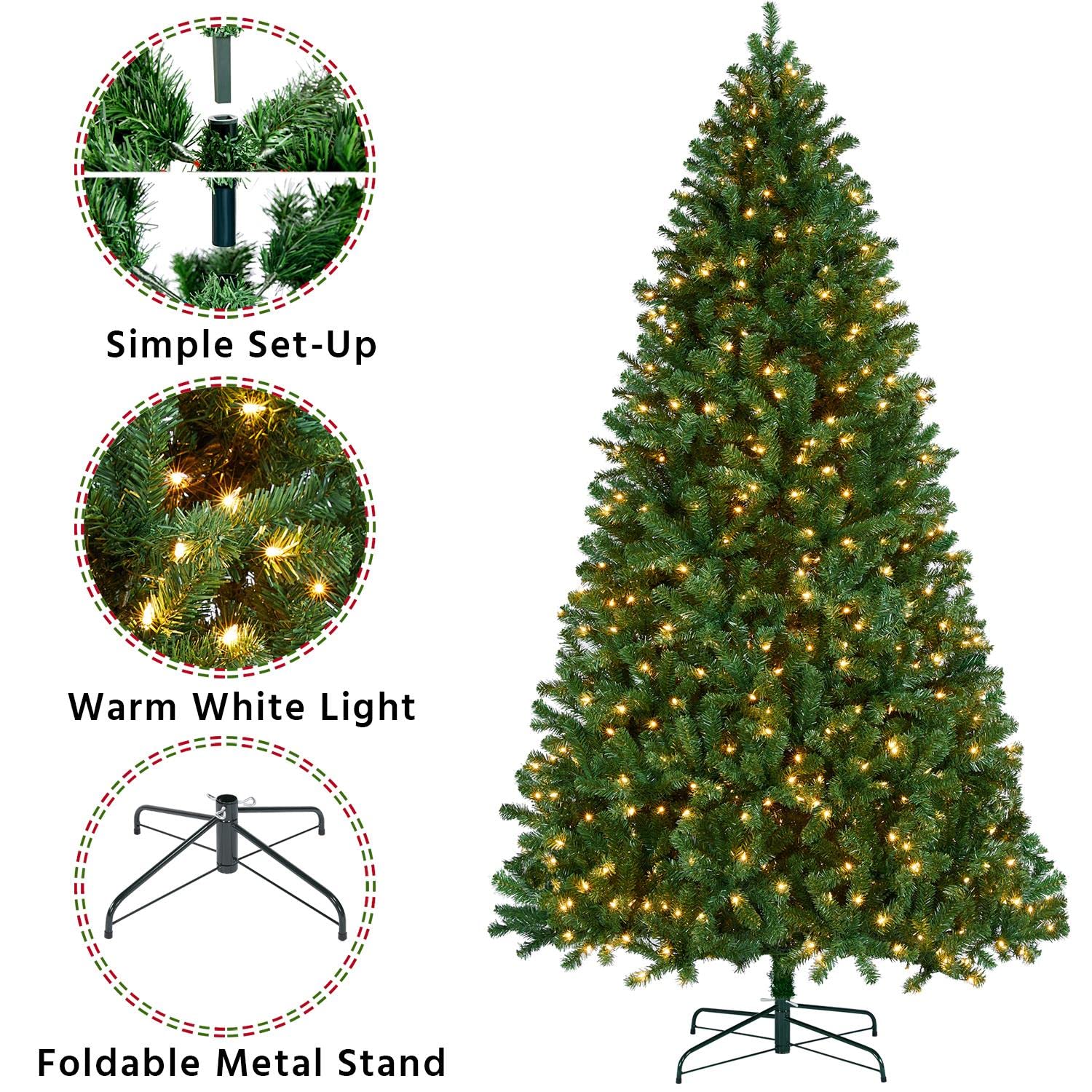 Foto 5 pulgar | Árbol De Navidad Yaheetech, Abeto Preiluminado De 9 Pies Con 850 Luces - Venta Internacional.