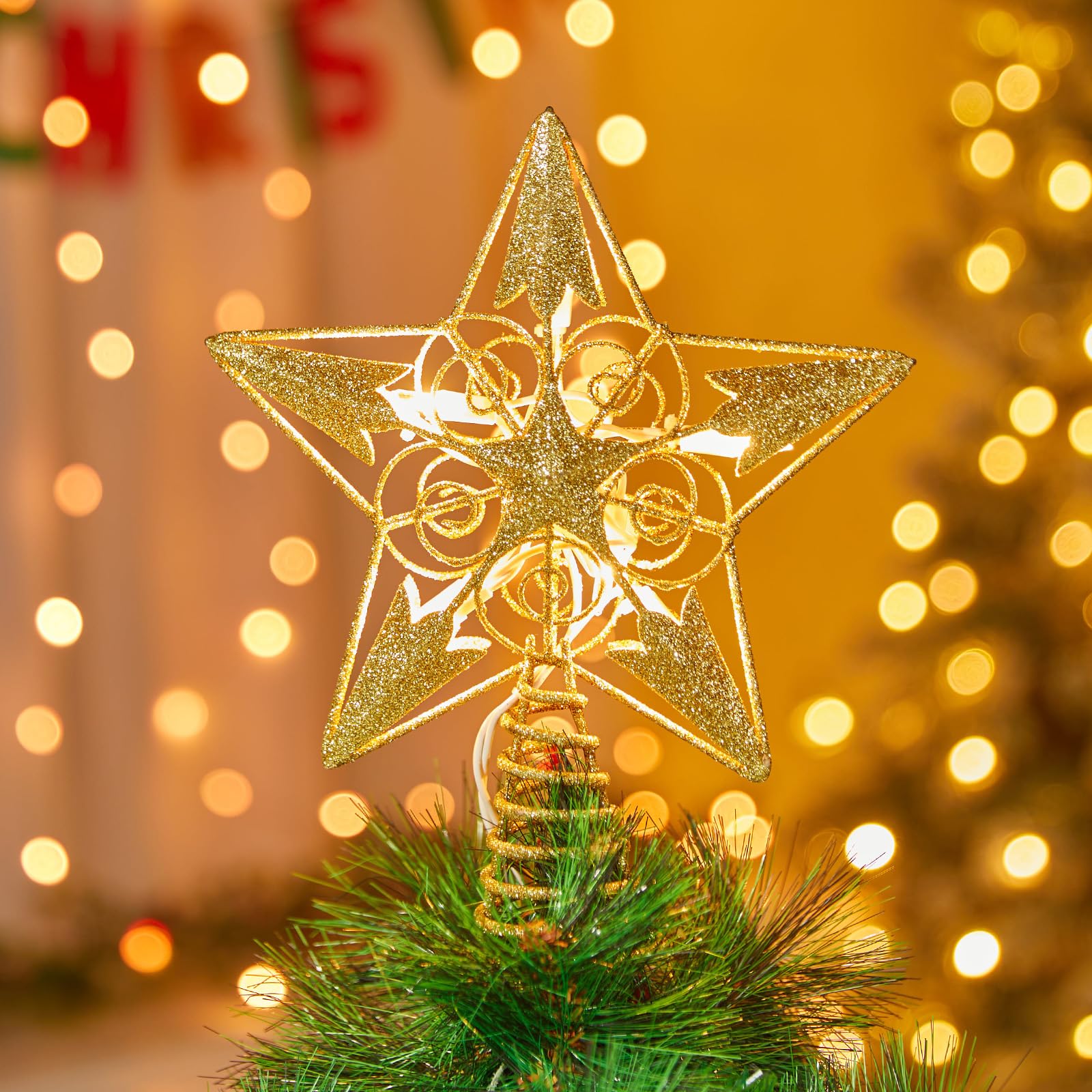 Foto 2 pulgar | Decoración Con Forma De Estrella De Navidad Brightown 3d 8 Con Purpurina Dorada - Venta Internacional.