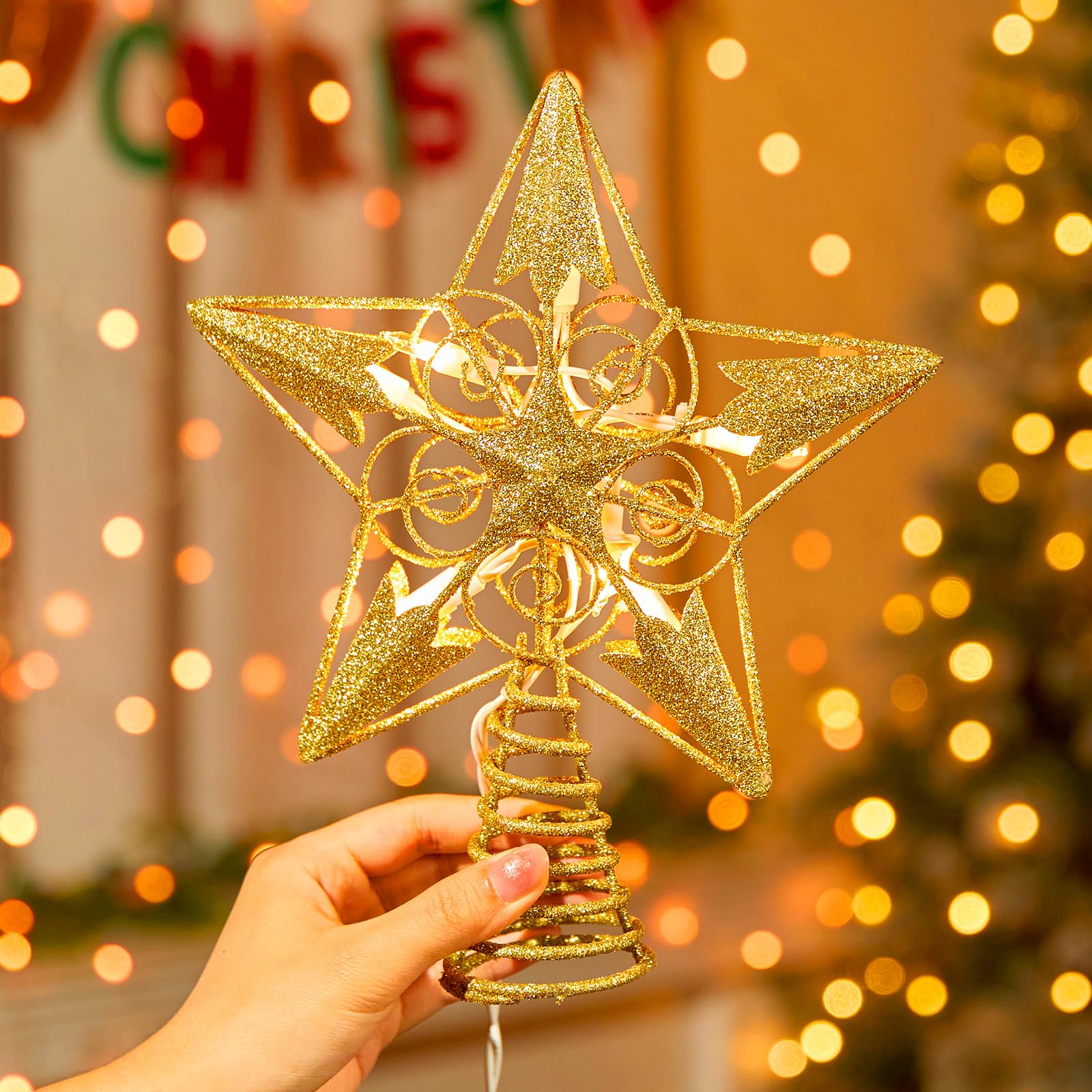 Foto 8 pulgar | Decoración Con Forma De Estrella De Navidad Brightown 3d 8 Con Purpurina Dorada - Venta Internacional.