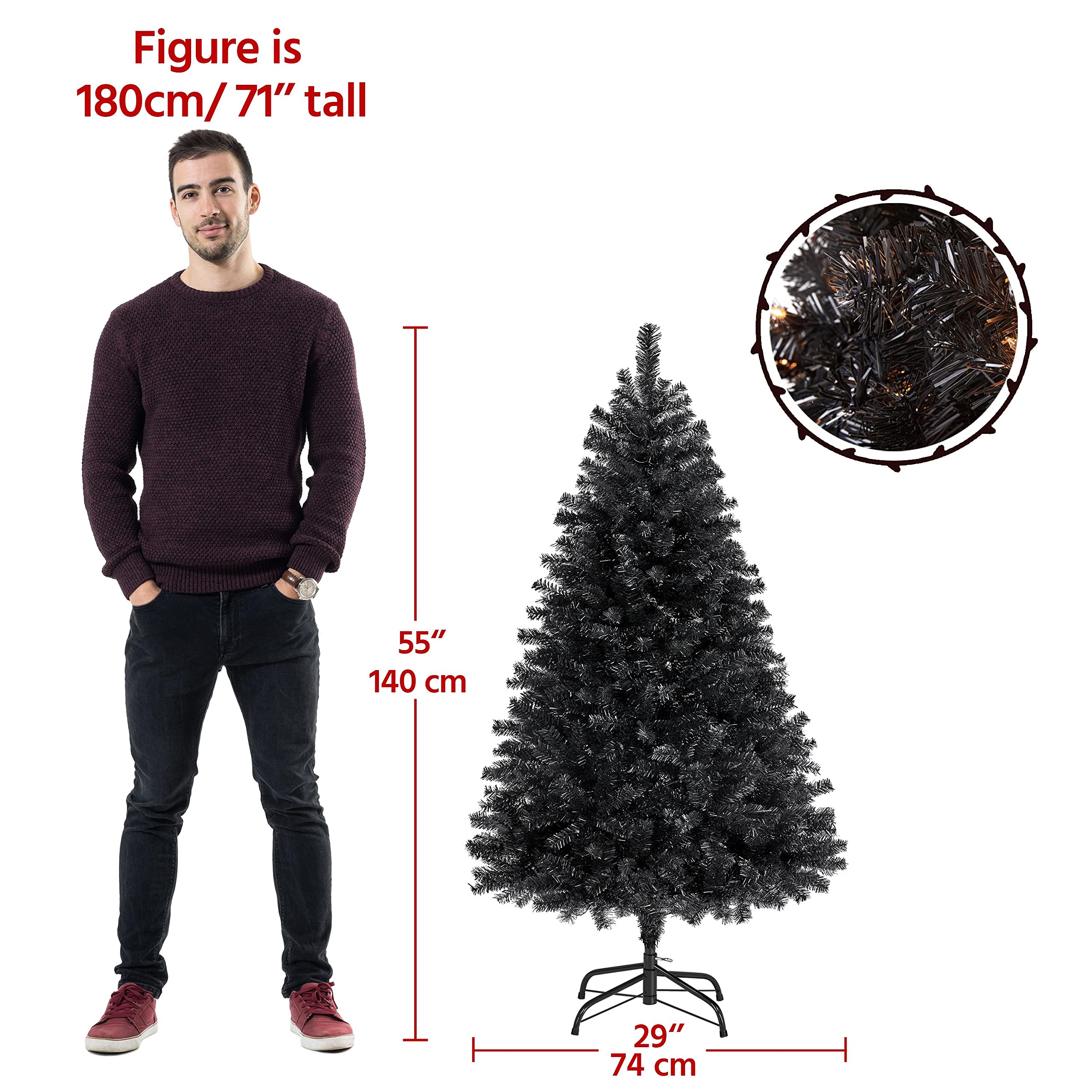 Foto 2 | Árbol De Navidad Yaheetech De 1,4 M Con 150 Luces Blancas Cálidas, Color Negro - Venta Internacional.