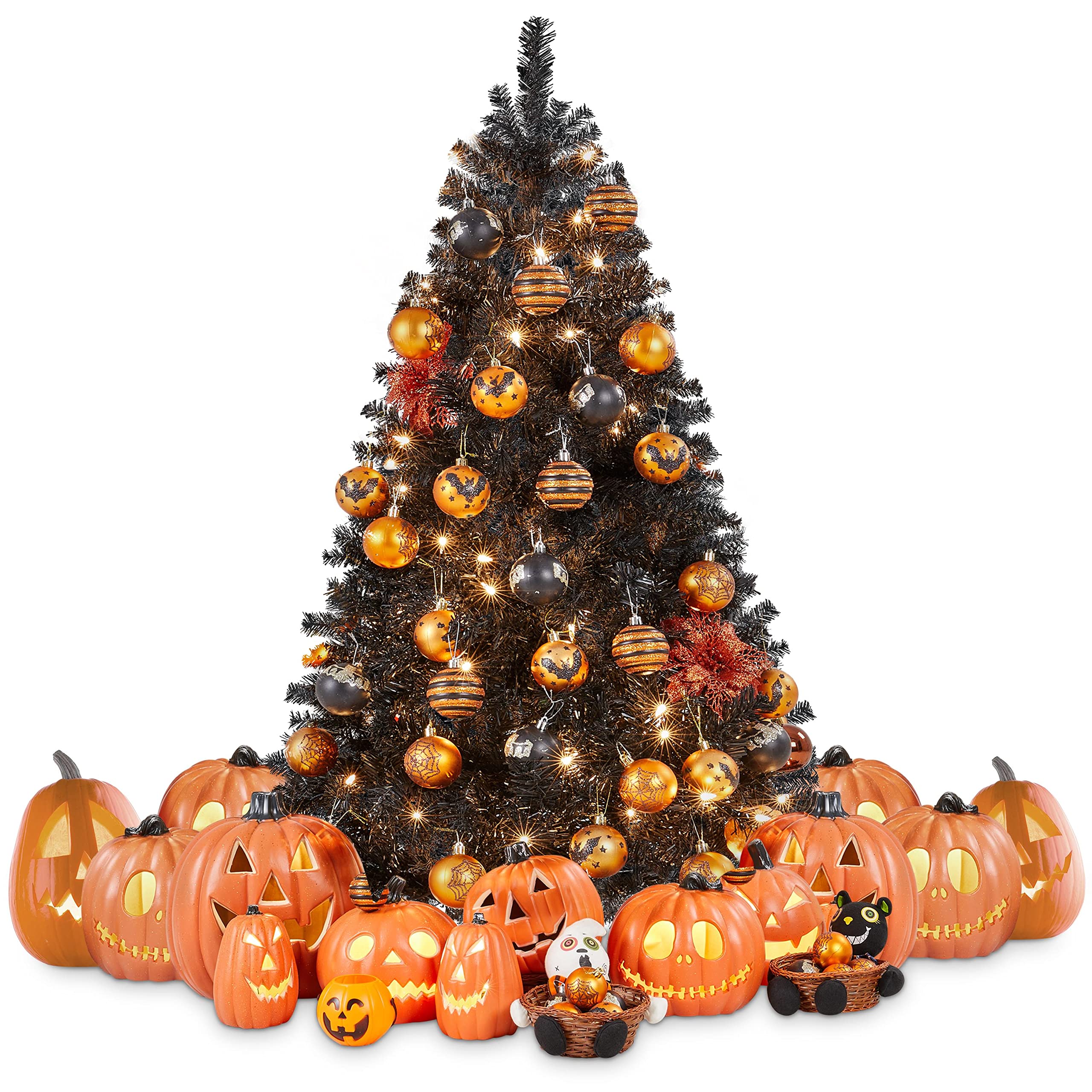 Foto 3 | Árbol De Navidad Yaheetech De 1,4 M Con 150 Luces Blancas Cálidas, Color Negro - Venta Internacional.