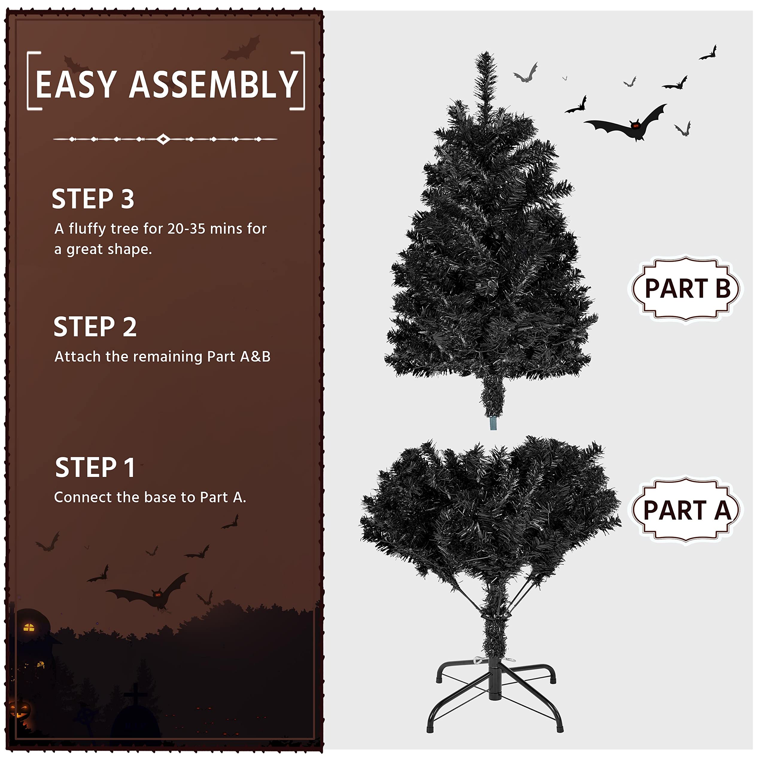 Foto 6 | Árbol De Navidad Yaheetech De 1,4 M Con 150 Luces Blancas Cálidas, Color Negro - Venta Internacional.