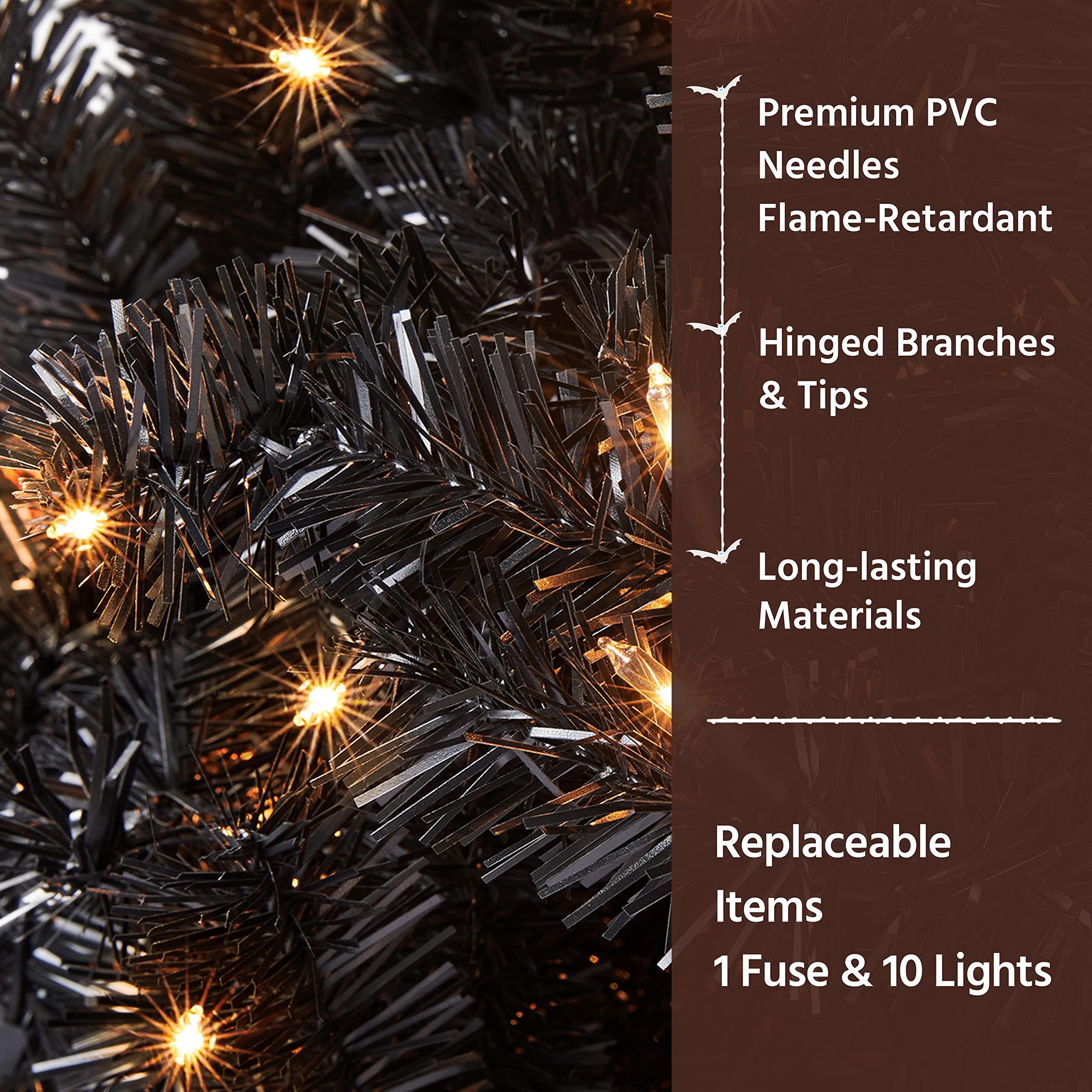 Foto 7 | Árbol De Navidad Yaheetech De 1,4 M Con 150 Luces Blancas Cálidas, Color Negro - Venta Internacional.
