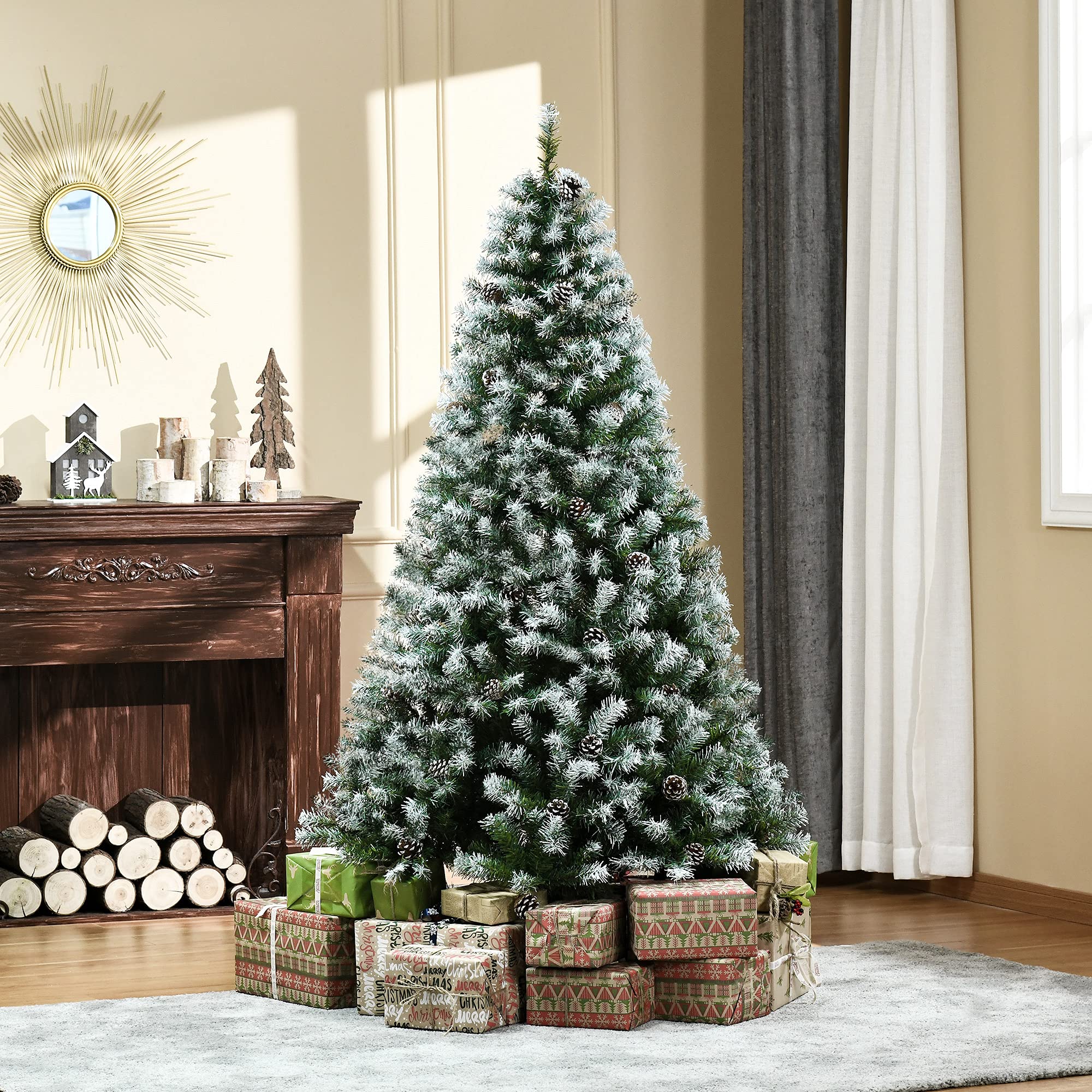 Foto 3 pulgar | Árbol De Navidad Homcom De 6 Pies, Sin Iluminación, Cubierto De Nieve, Abeto Completo Con 61 Piñas - Venta Internaci
