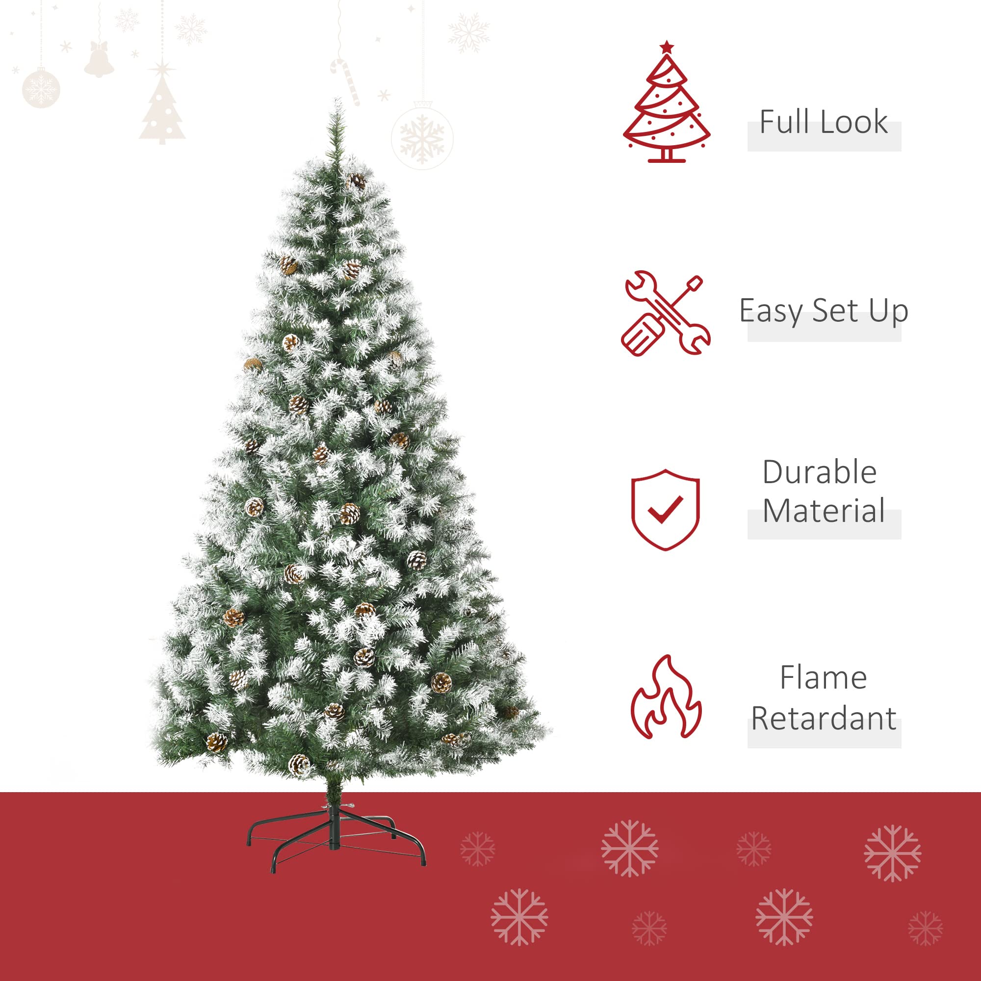 Foto 4 pulgar | Árbol De Navidad Homcom De 6 Pies, Sin Iluminación, Cubierto De Nieve, Abeto Completo Con 61 Piñas - Venta Internaci