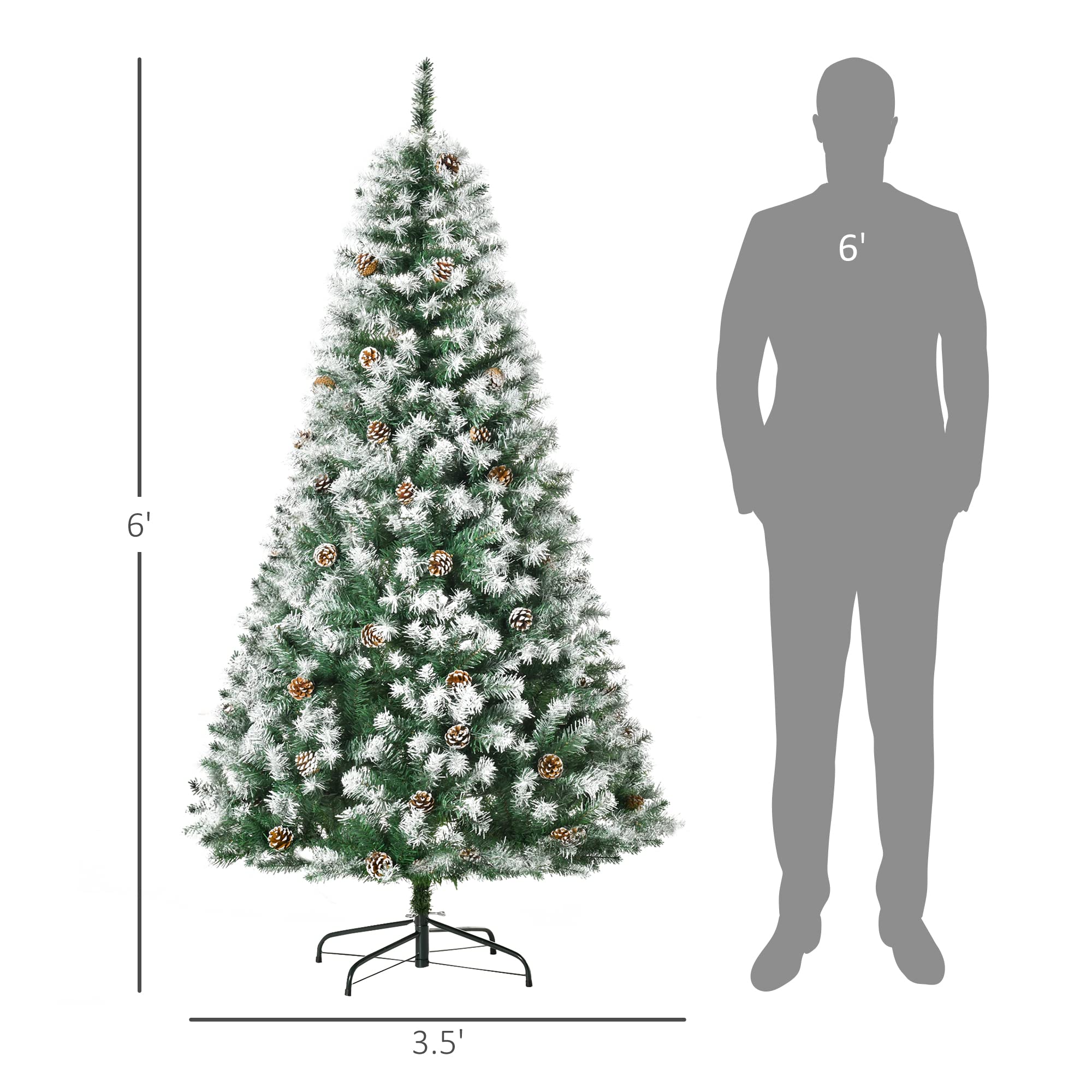 Foto 5 | Árbol De Navidad Homcom De 6 Pies, Sin Iluminación, Cubierto De Nieve, Abeto Completo Con 61 Piñas - Venta Internaci