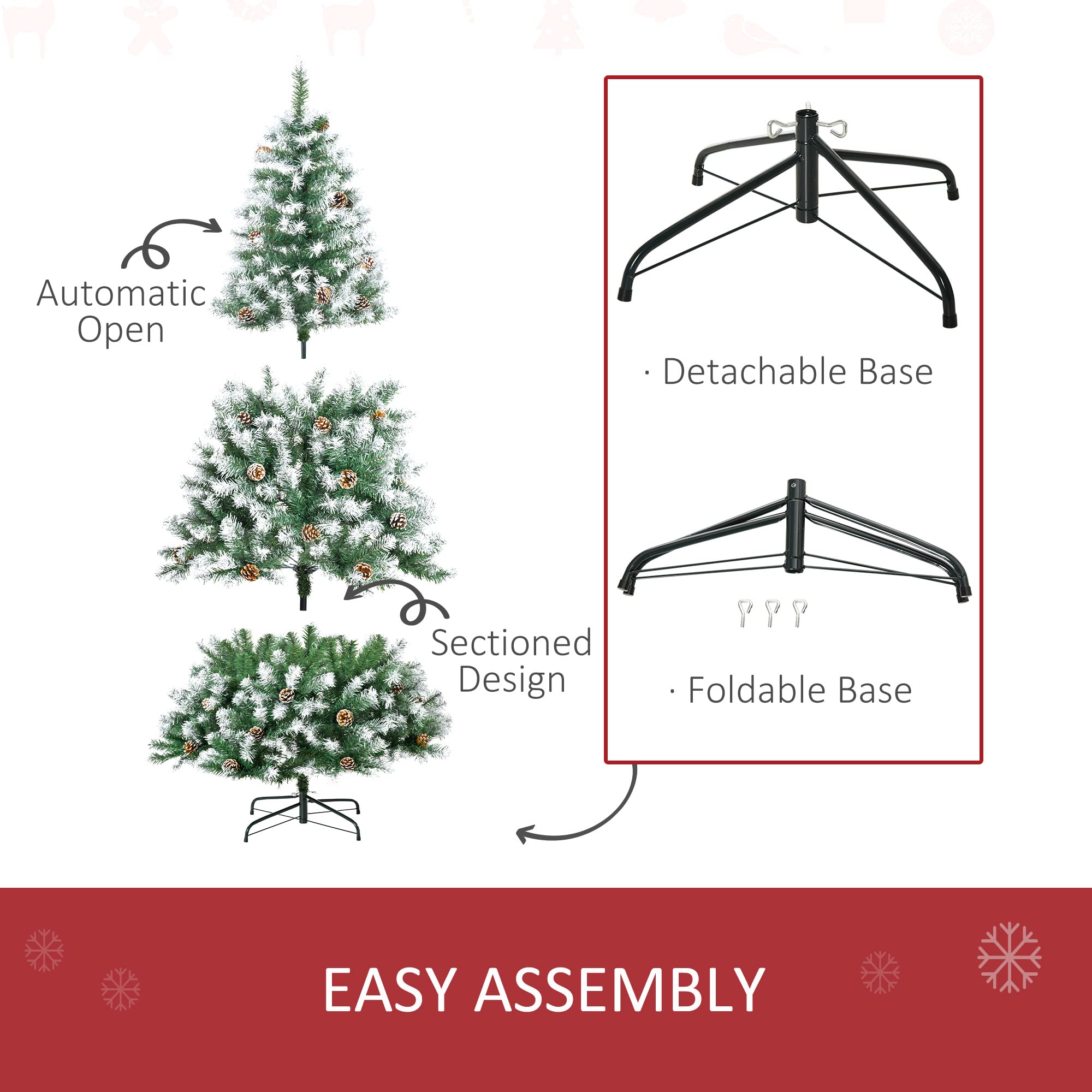 Foto 6 | Árbol De Navidad Homcom De 6 Pies, Sin Iluminación, Cubierto De Nieve, Abeto Completo Con 61 Piñas - Venta Internaci