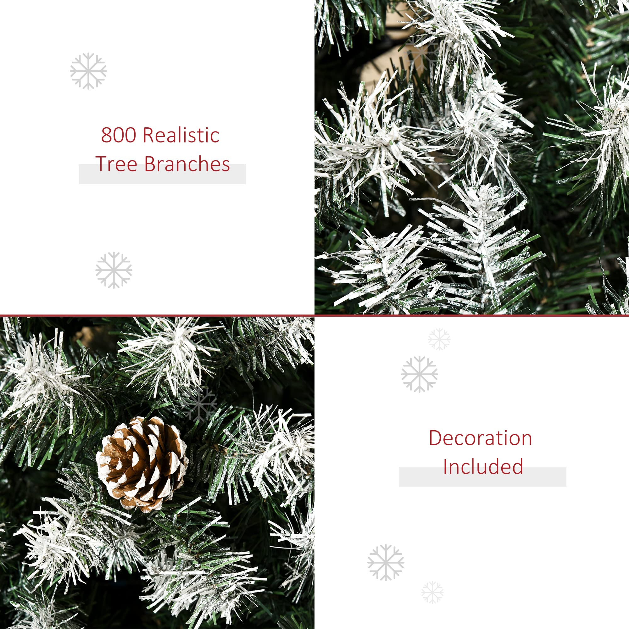 Foto 7 | Árbol De Navidad Homcom De 6 Pies, Sin Iluminación, Cubierto De Nieve, Abeto Completo Con 61 Piñas - Venta Internaci