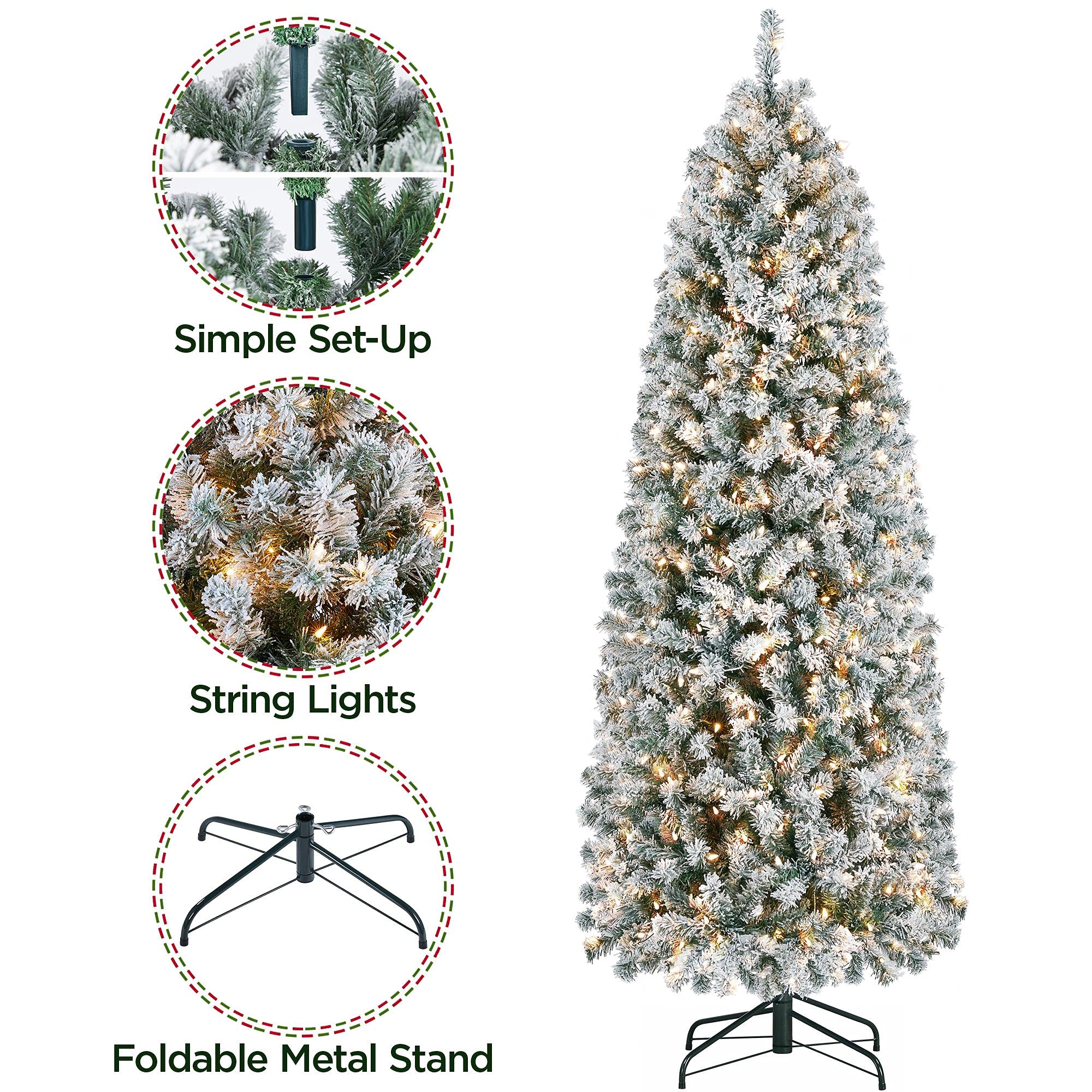 Foto 7 pulgar | Árbol De Navidad Yaheetech Preiluminado Con Nieve, 6 Pies, Con Luces - Venta Internacional.