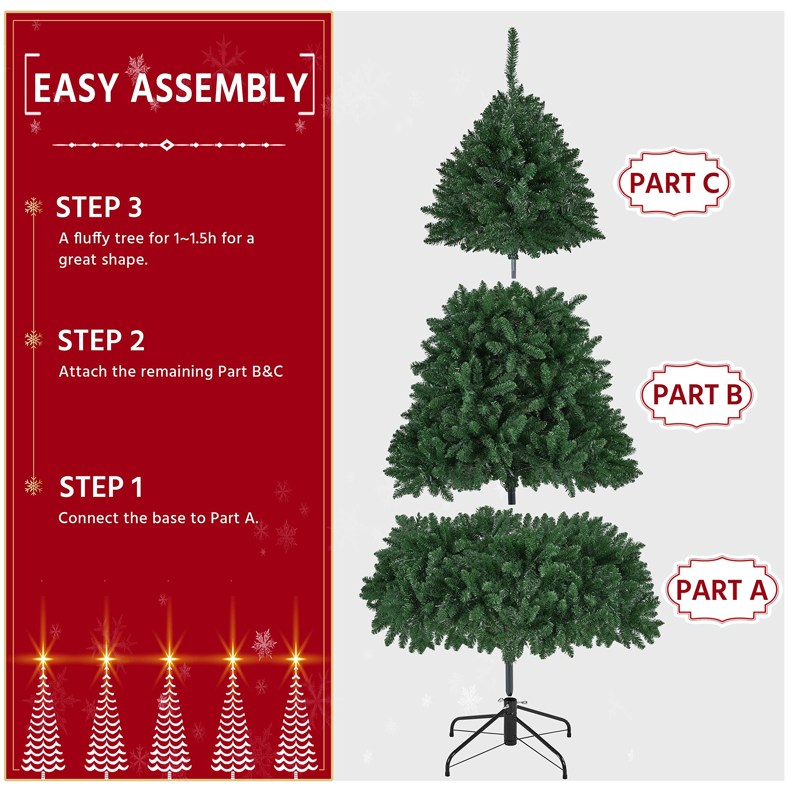 Foto 4 pulgar | Árbol De Navidad Yaheetech, Abeto De 6 Pies Con 796 Puntas De Rama - Venta Internacional.