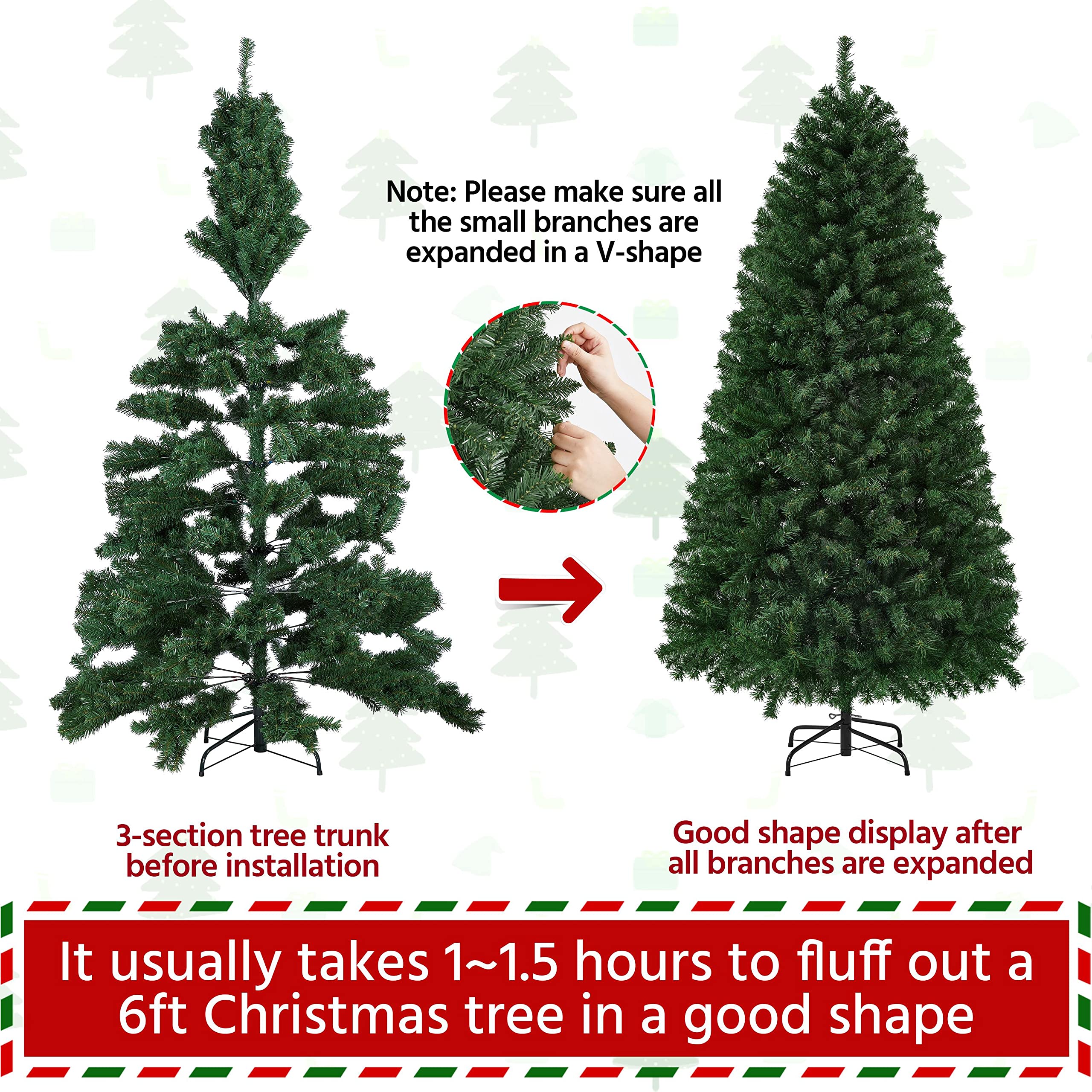 Foto 7 pulgar | Árbol De Navidad Yaheetech, Abeto De 6 Pies Con 796 Puntas De Rama - Venta Internacional.