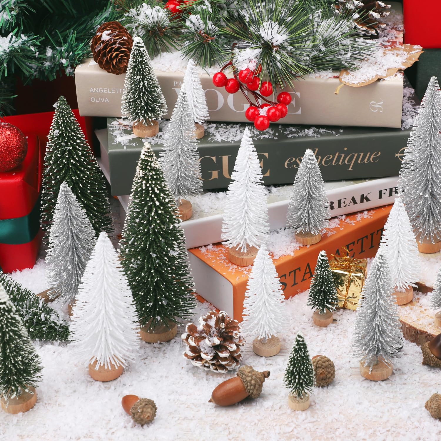 Foto 3 | Decoración De Árbol De Navidad Ayieyill Mini, 30 Unidades Con Base De Madera - Venta Internacional.