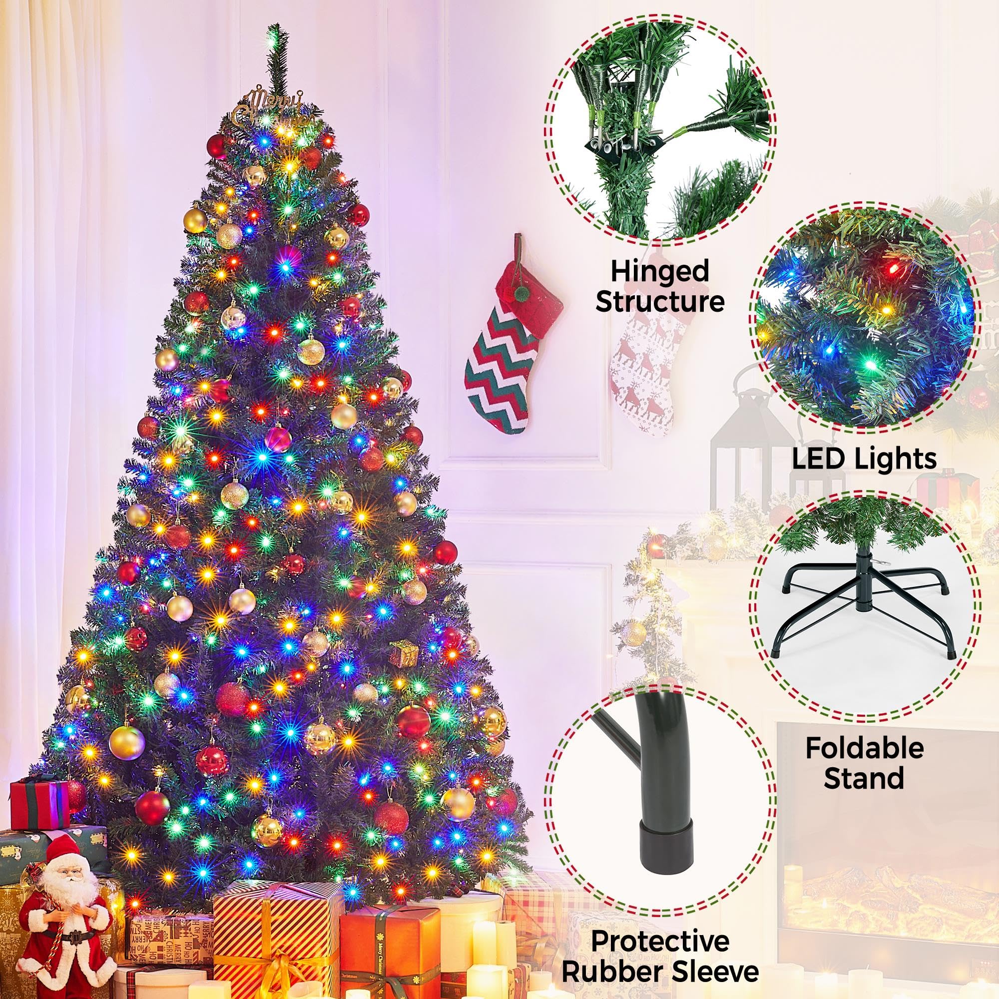 Foto 5 pulgar | Árbol De Navidad Yaheetech De 2,3 M Con 550 Luces Led Y Soporte Verde - Venta Internacional.