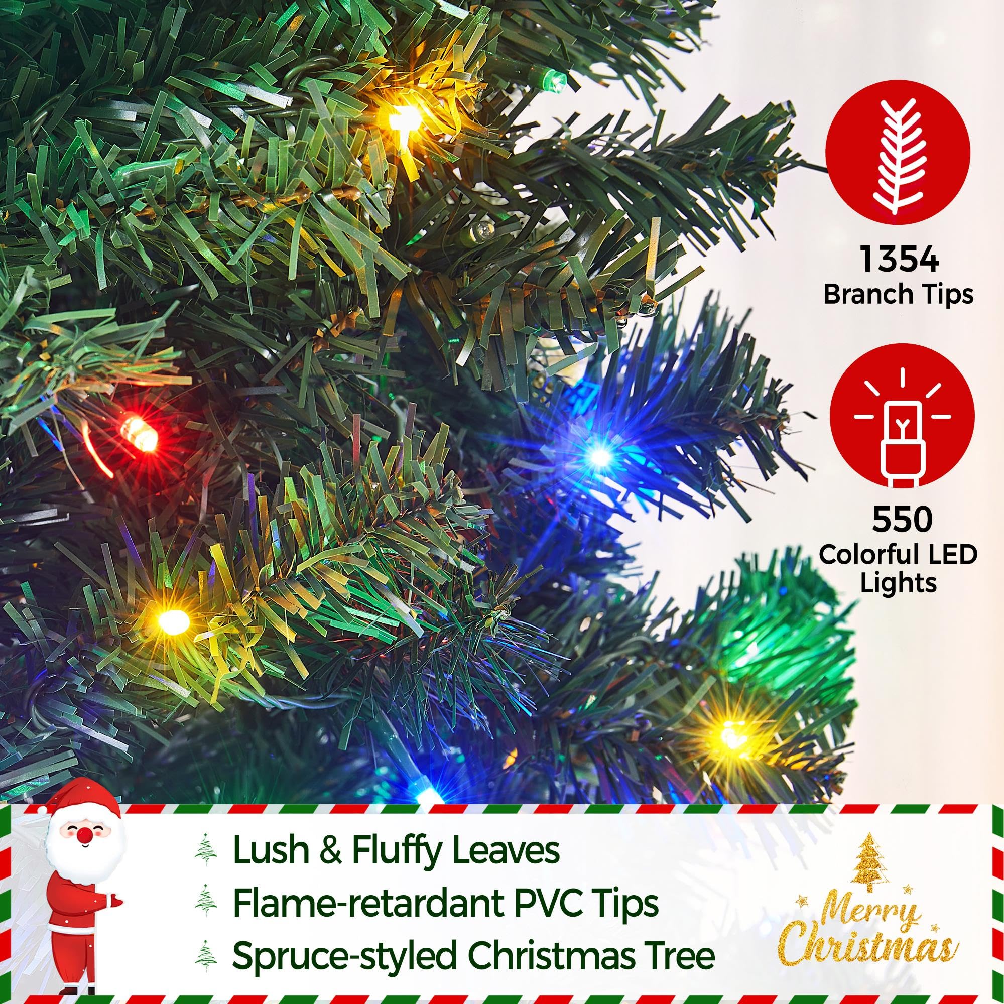 Foto 7 pulgar | Árbol De Navidad Yaheetech De 2,3 M Con 550 Luces Led Y Soporte Verde - Venta Internacional.