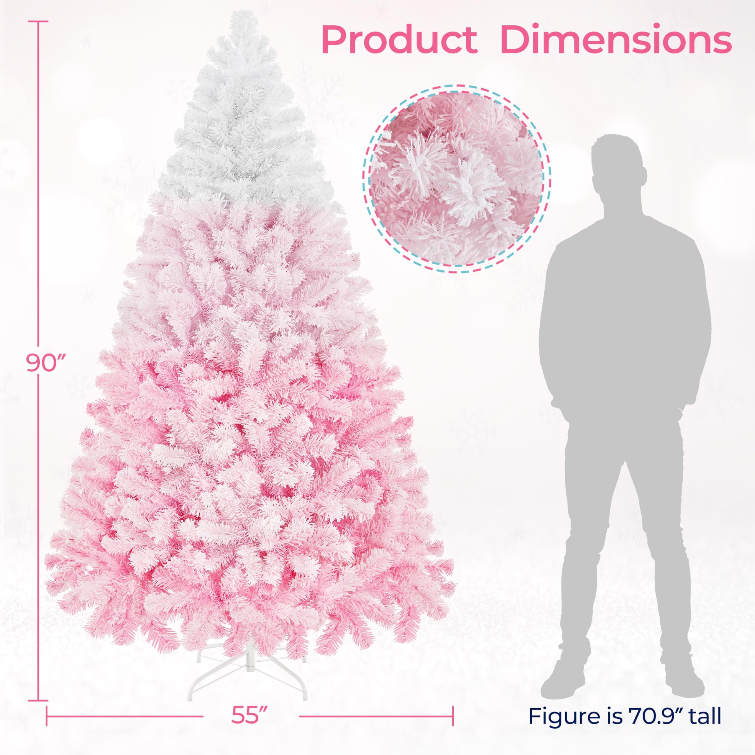 Foto 4 pulgar | Árbol De Navidad Yaheetech Artificial Preiluminado De 2,28 M, Rosa Con Luces - Venta Internacional.