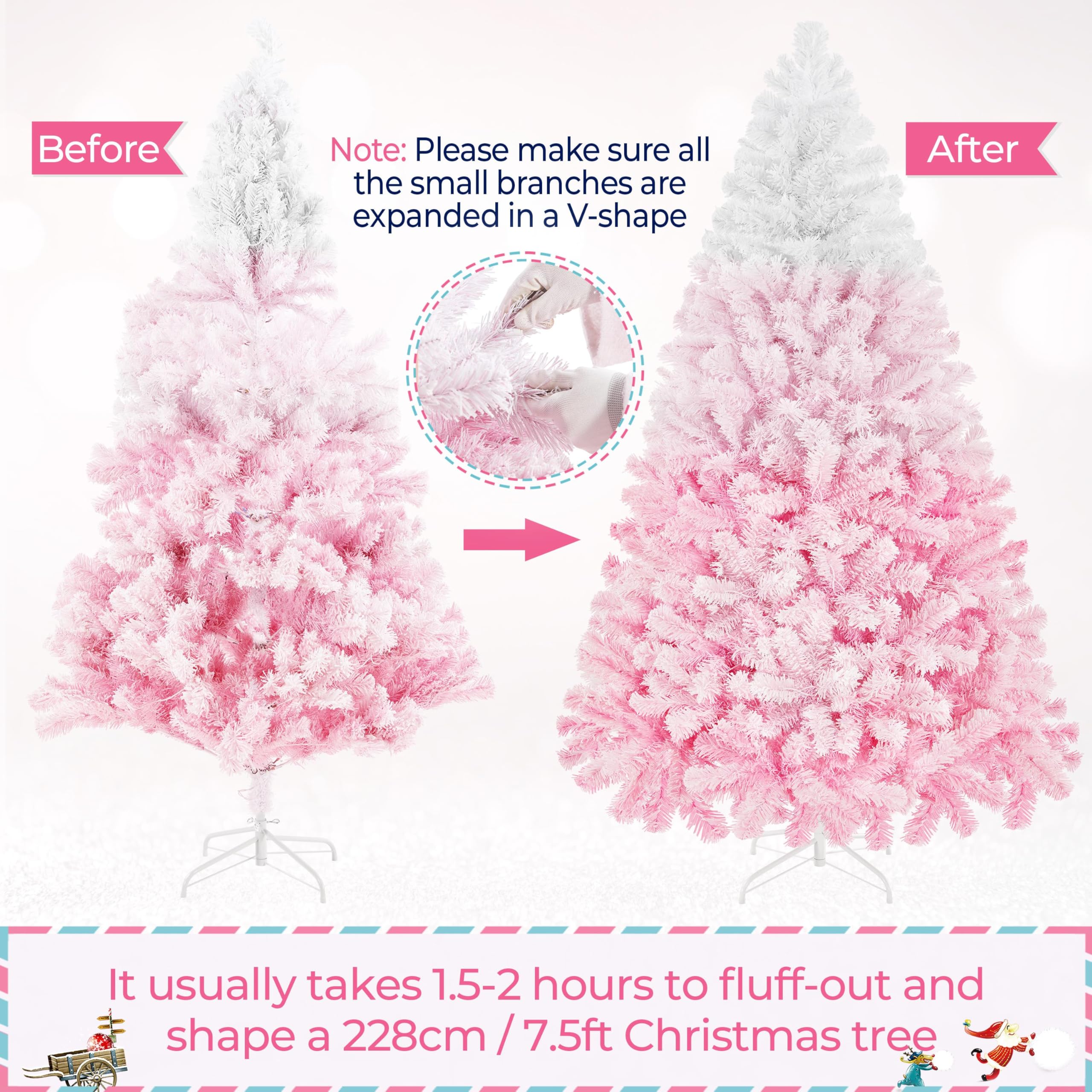 Foto 7 pulgar | Árbol De Navidad Yaheetech Artificial Preiluminado De 2,28 M, Rosa Con Luces - Venta Internacional.