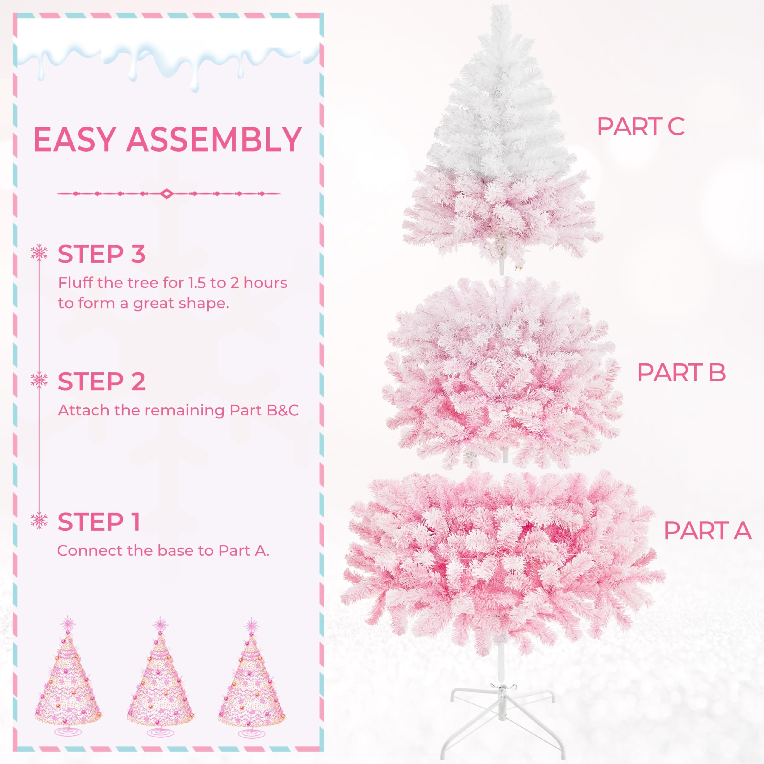 Foto 7 | Árbol De Navidad Yaheetech Artificial Preiluminado De 2,28 M, Rosa Con Luces - Venta Internacional.