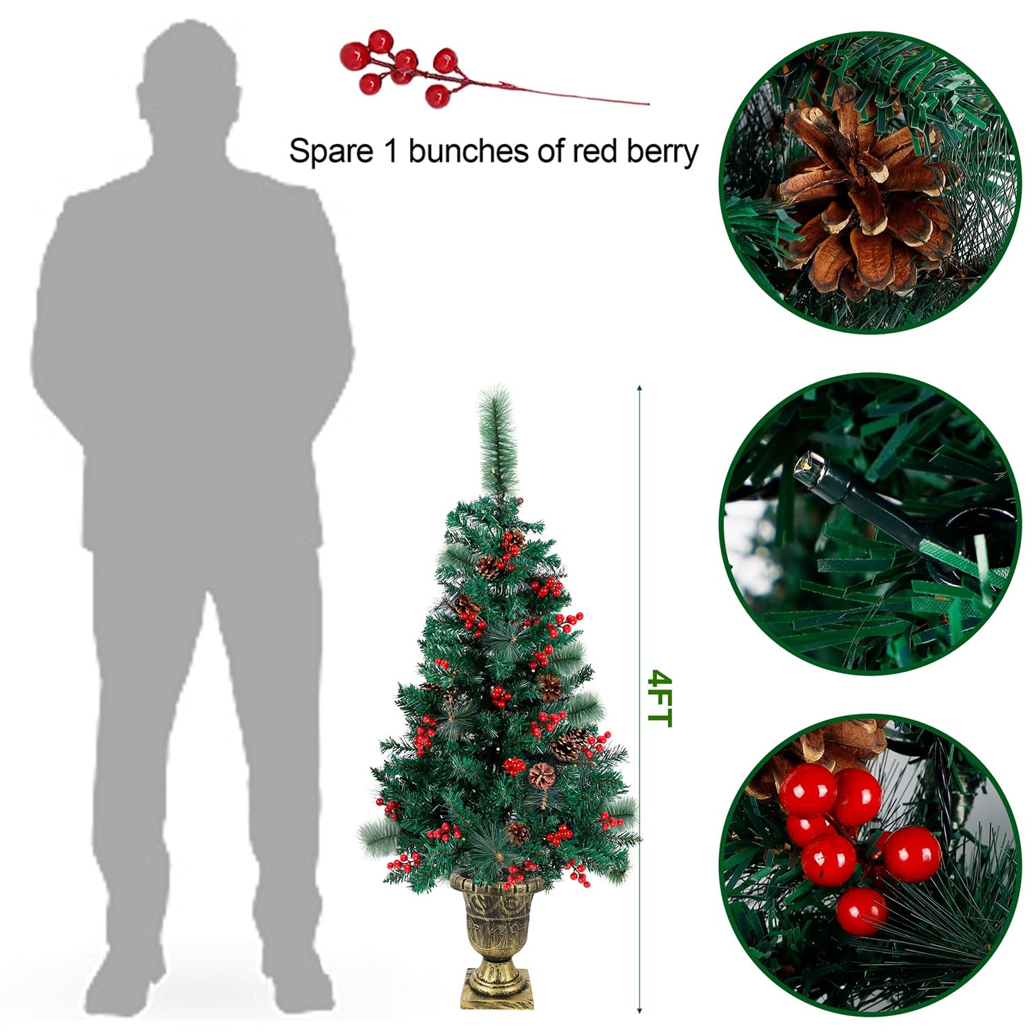 Foto 4 pulgar | Árbol De Navidad Juegoal De 4 Pies Con 120 Luces Led, Paquete De 1 - Venta Internacional.