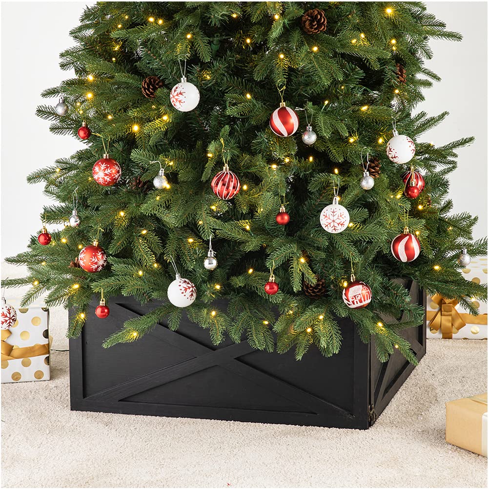 Foto 2 pulgar | Collar Para Árbol De Navidad Glitzhome, Madera Negra Lavada, 22 L - Venta Internacional.