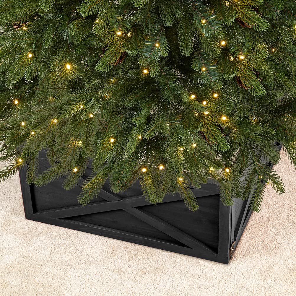 Foto 4 pulgar | Collar Para Árbol De Navidad Glitzhome, Madera Negra Lavada, 22 L - Venta Internacional.