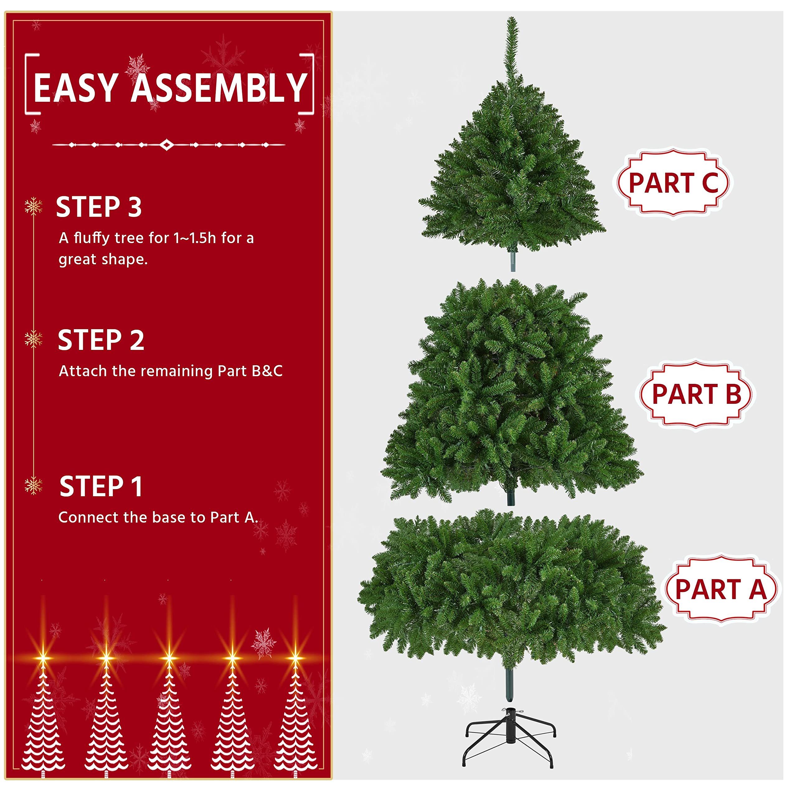 Foto 5 | Árbol De Navidad Yaheetech Premium, Preiluminado, Douglas, Abeto Completo, 6 Pies - Venta Internacional.