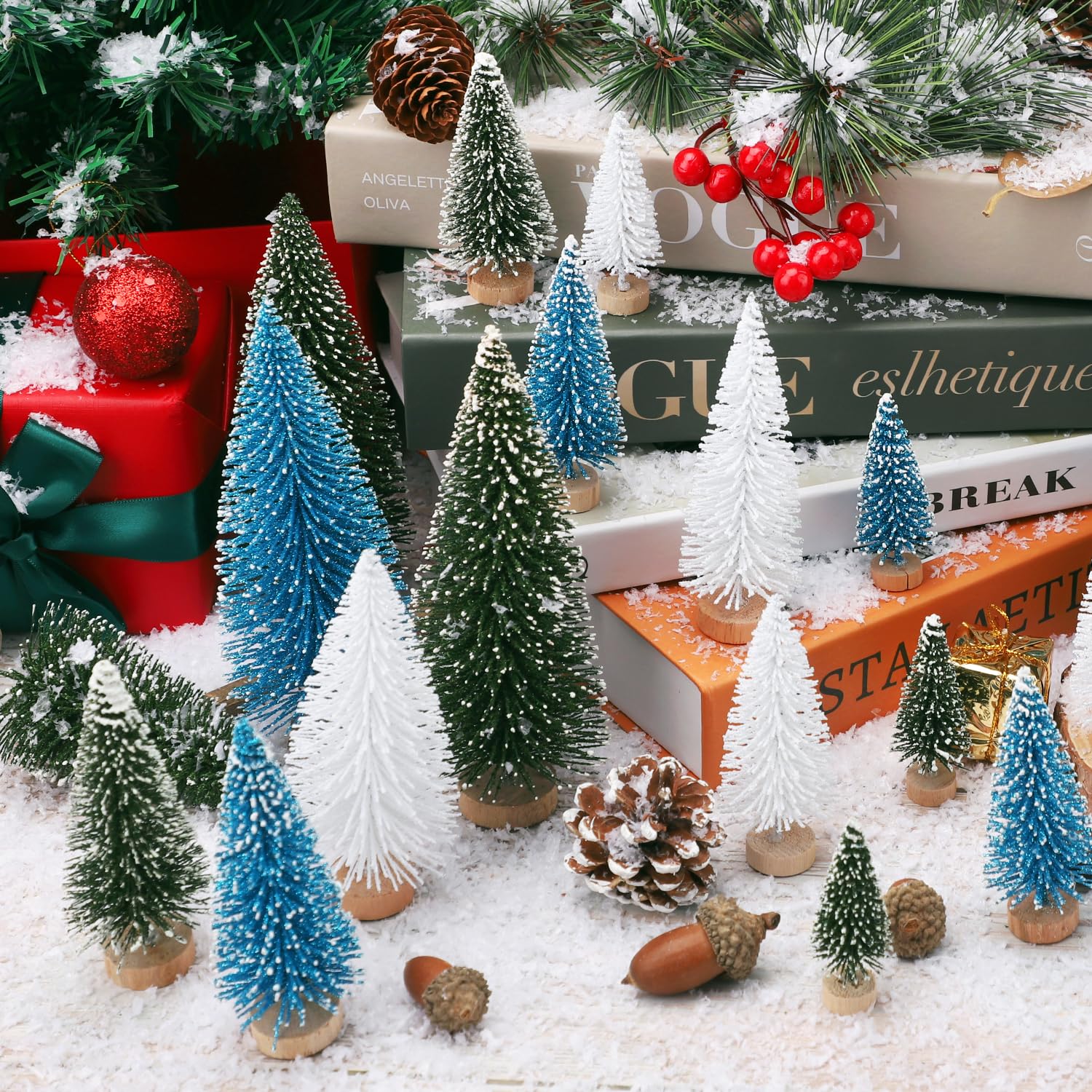 Foto 3 | Decoración De Árbol De Navidad Ayieyill Mini, 30 Unidades Con Base De Madera - Venta Internacional.