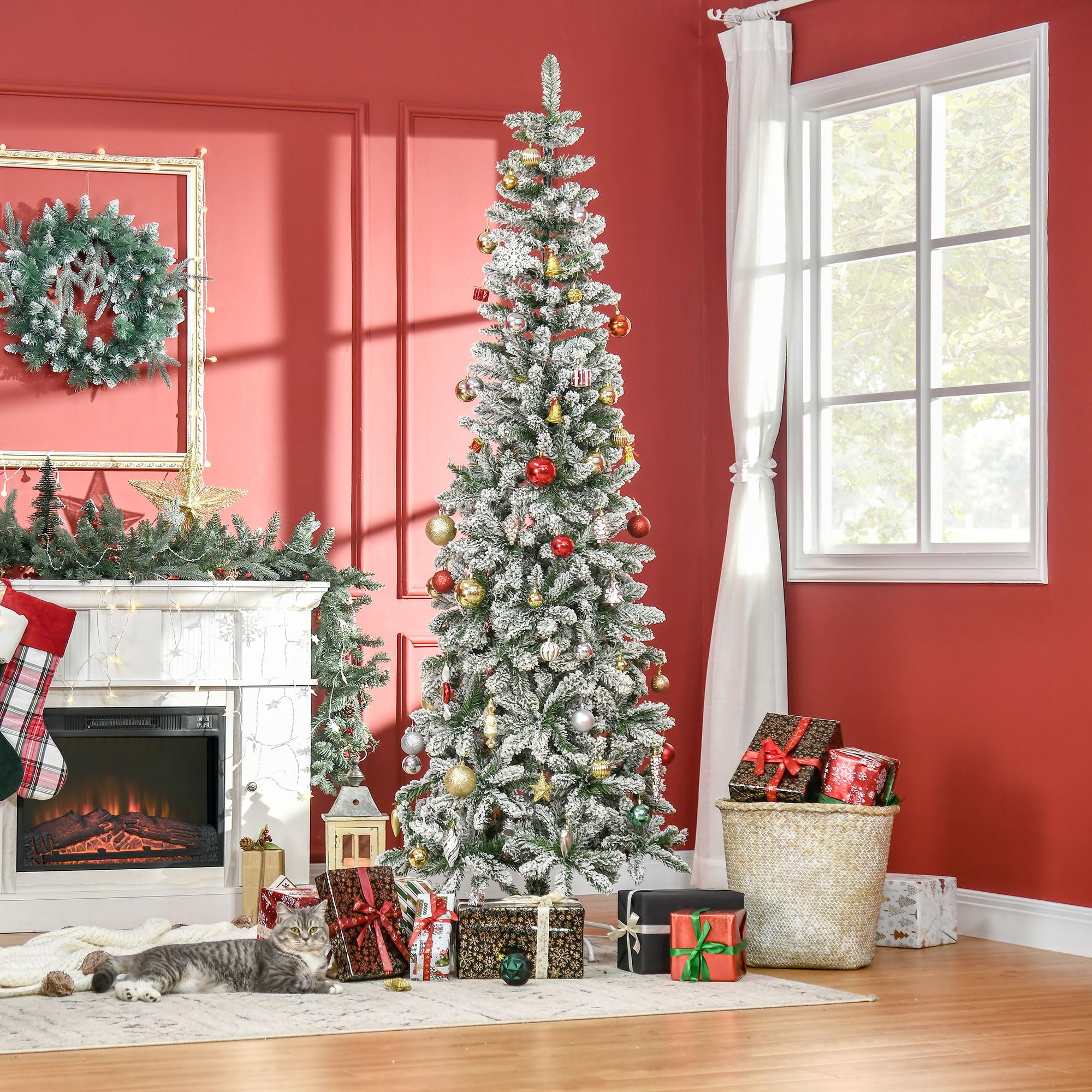 Foto 2 | Árbol De Navidad Homcom, Pino Delgado, Flocado En Nieve, 7.5 Pies - Venta Internacional.