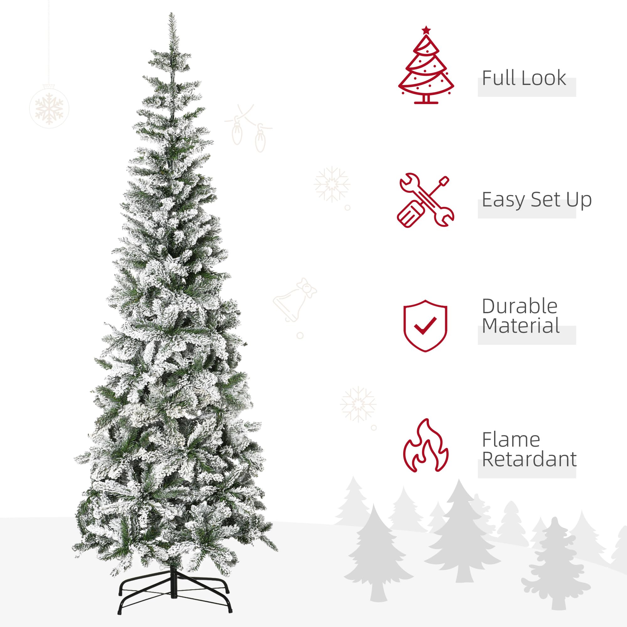 Foto 4 pulgar | Árbol De Navidad Homcom, Pino Delgado, Flocado En Nieve, 7.5 Pies - Venta Internacional.