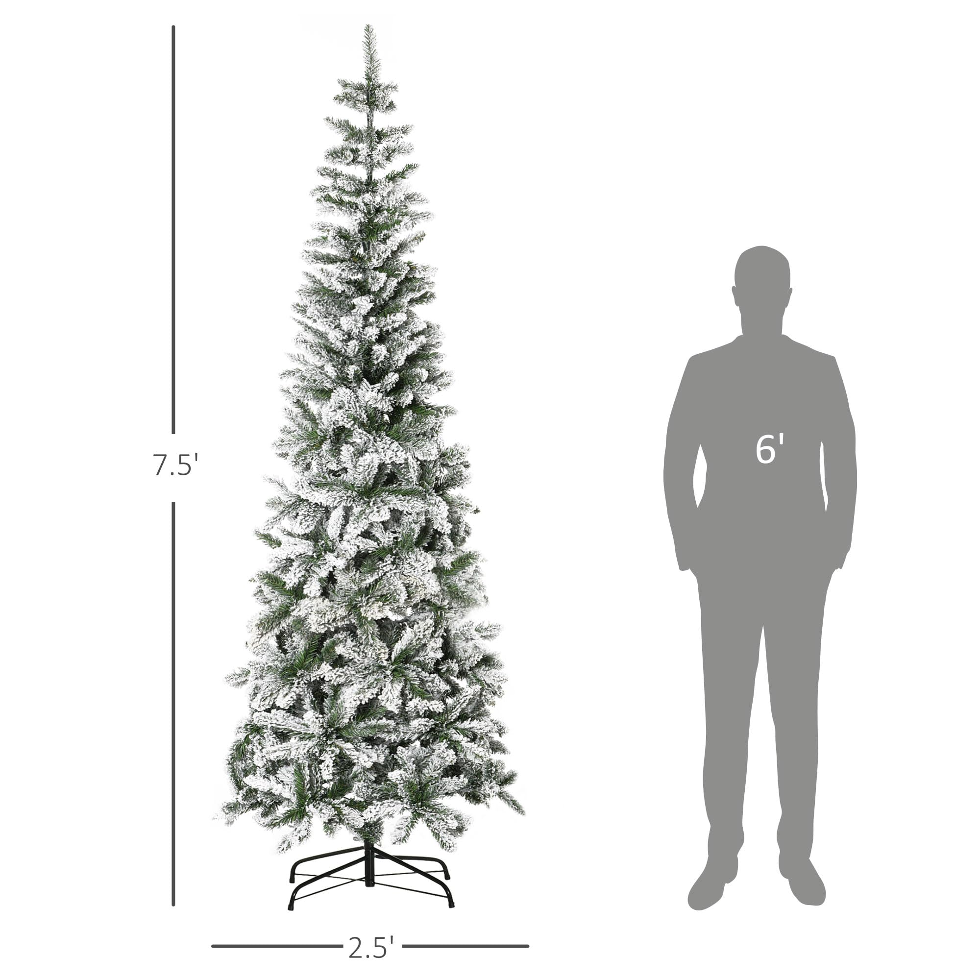 Foto 6 pulgar | Árbol De Navidad Homcom, Pino Delgado, Flocado En Nieve, 7.5 Pies - Venta Internacional.