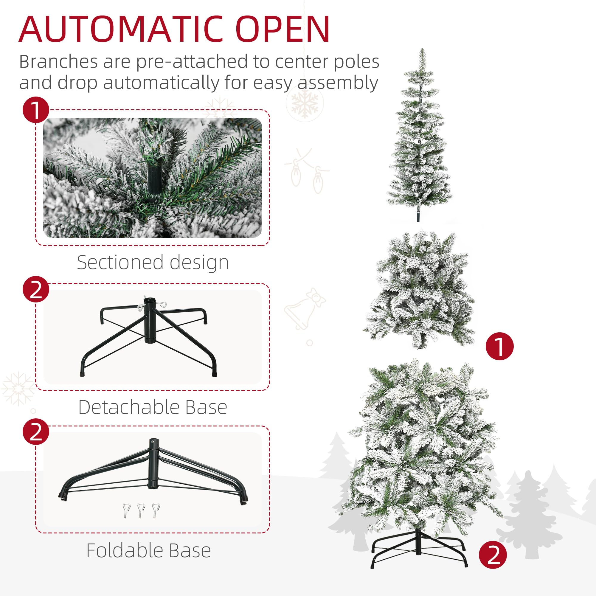 Foto 7 pulgar | Árbol De Navidad Homcom, Pino Delgado, Flocado En Nieve, 7.5 Pies - Venta Internacional.