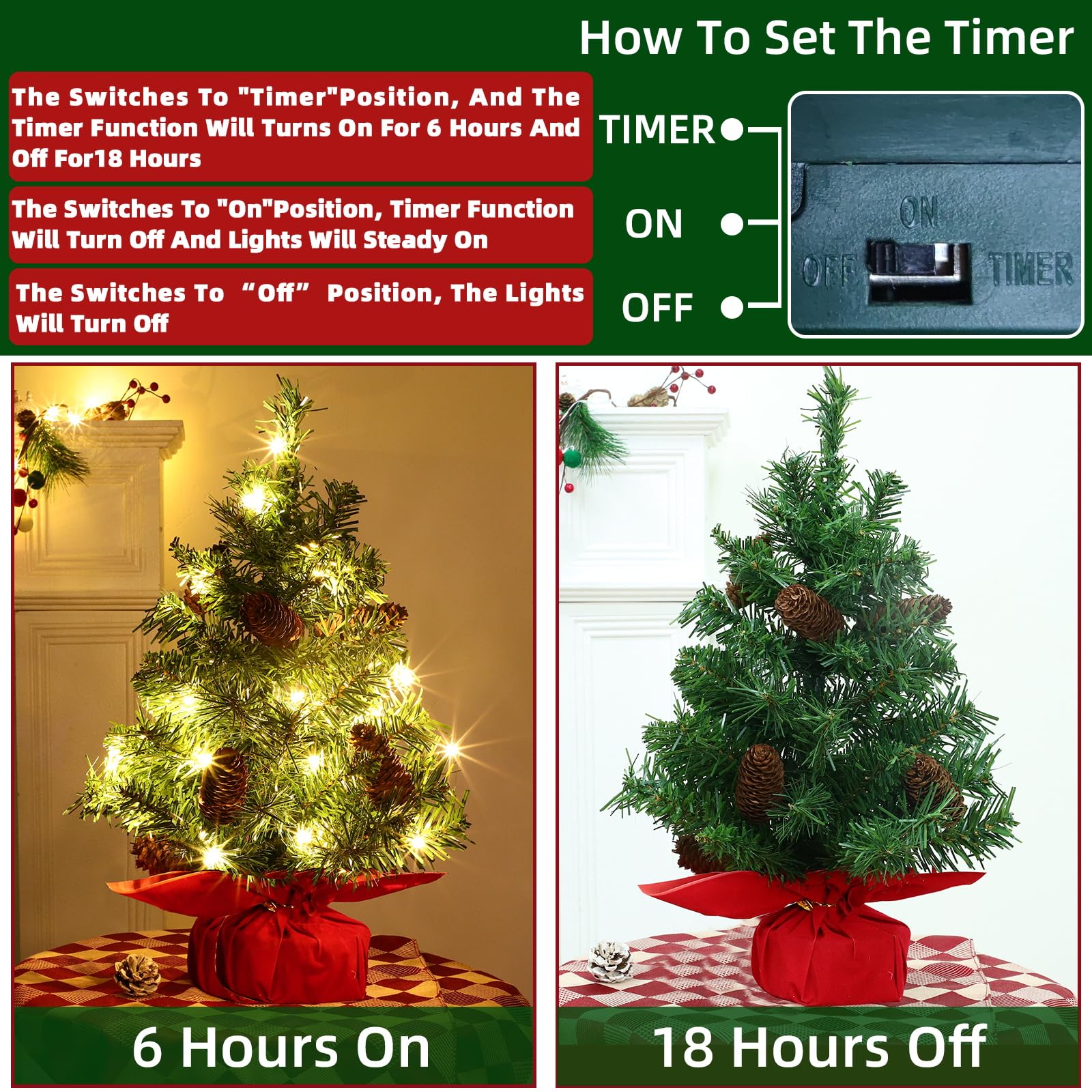 Foto 3 pulgar | Árbol De Navidad Turnmeon Sobre Mesa Con 20 Luces, Paquete De 2 Unidades, 46 Cm - Venta Internacional.
