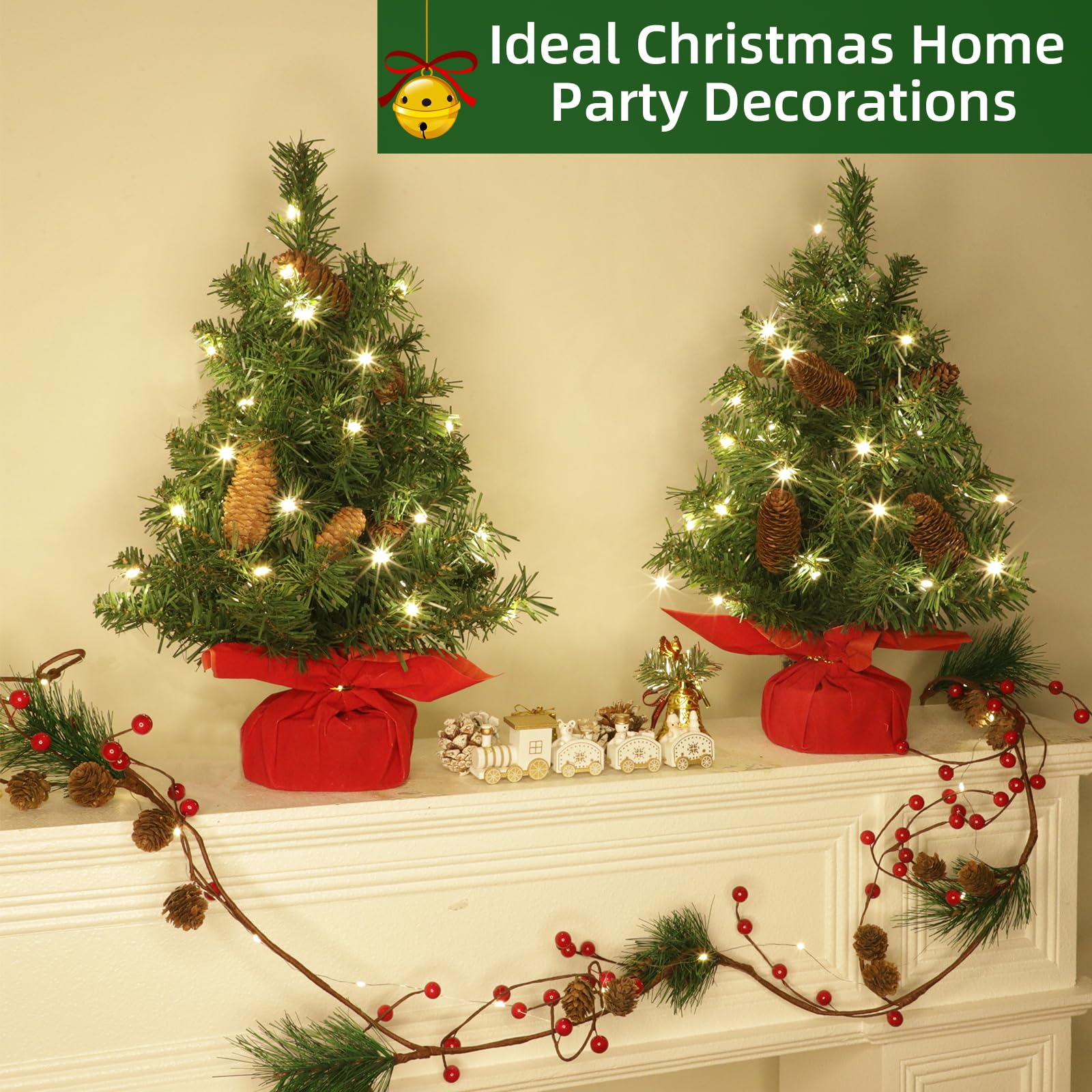 Foto 6 pulgar | Árbol De Navidad Turnmeon Sobre Mesa Con 20 Luces, Paquete De 2 Unidades, 46 Cm - Venta Internacional.