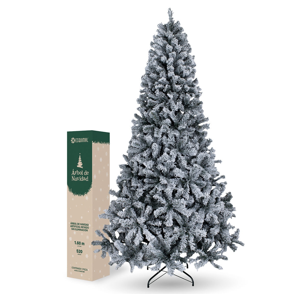 Árbol De Navidad Artificial Esquimal Pino Verde Nevado 1.60m Con 520 Ramas $2,099