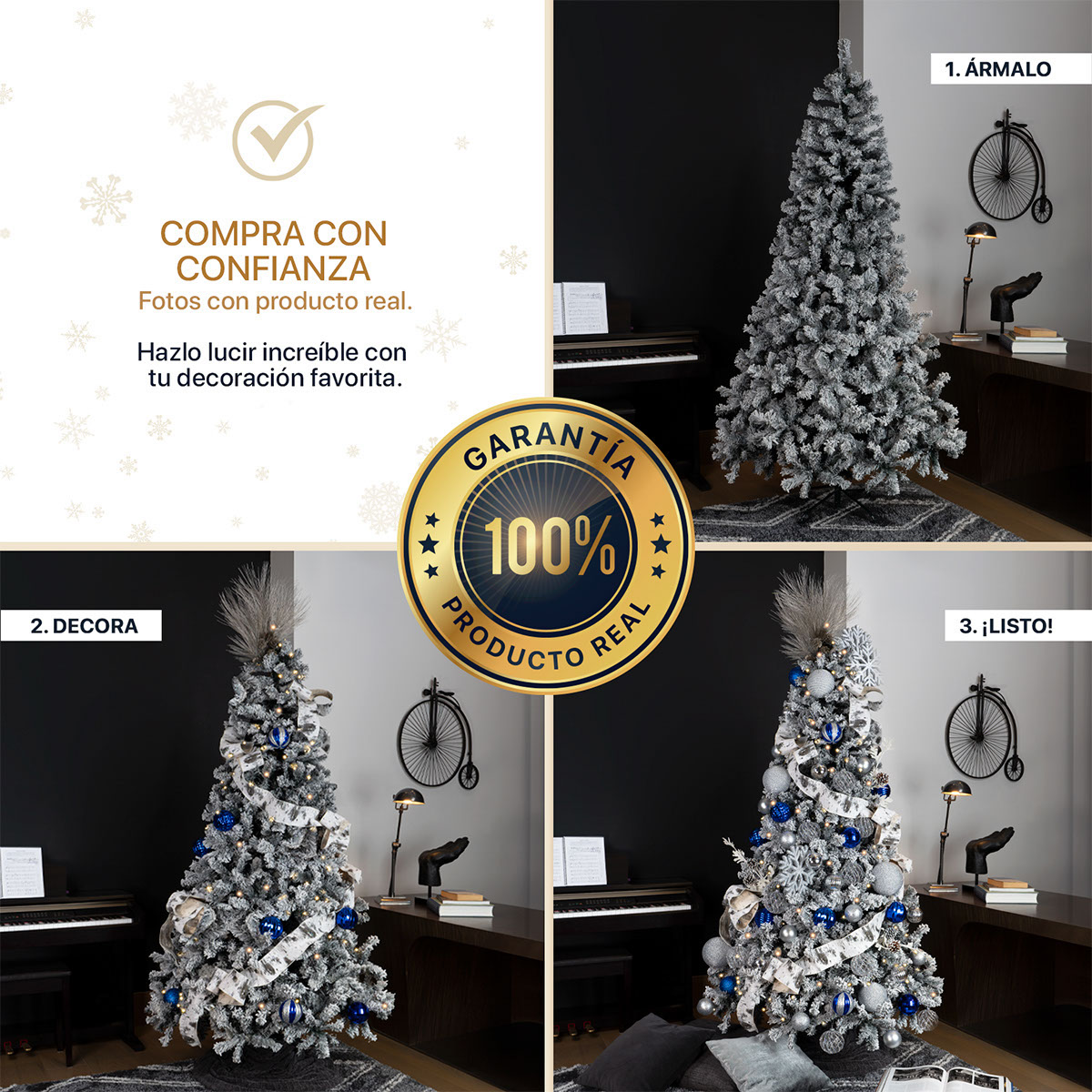 Foto 6 | Árbol De Navidad Artificial Esquimal Pino Verde Nevado 1.60m Con 520 Ramas