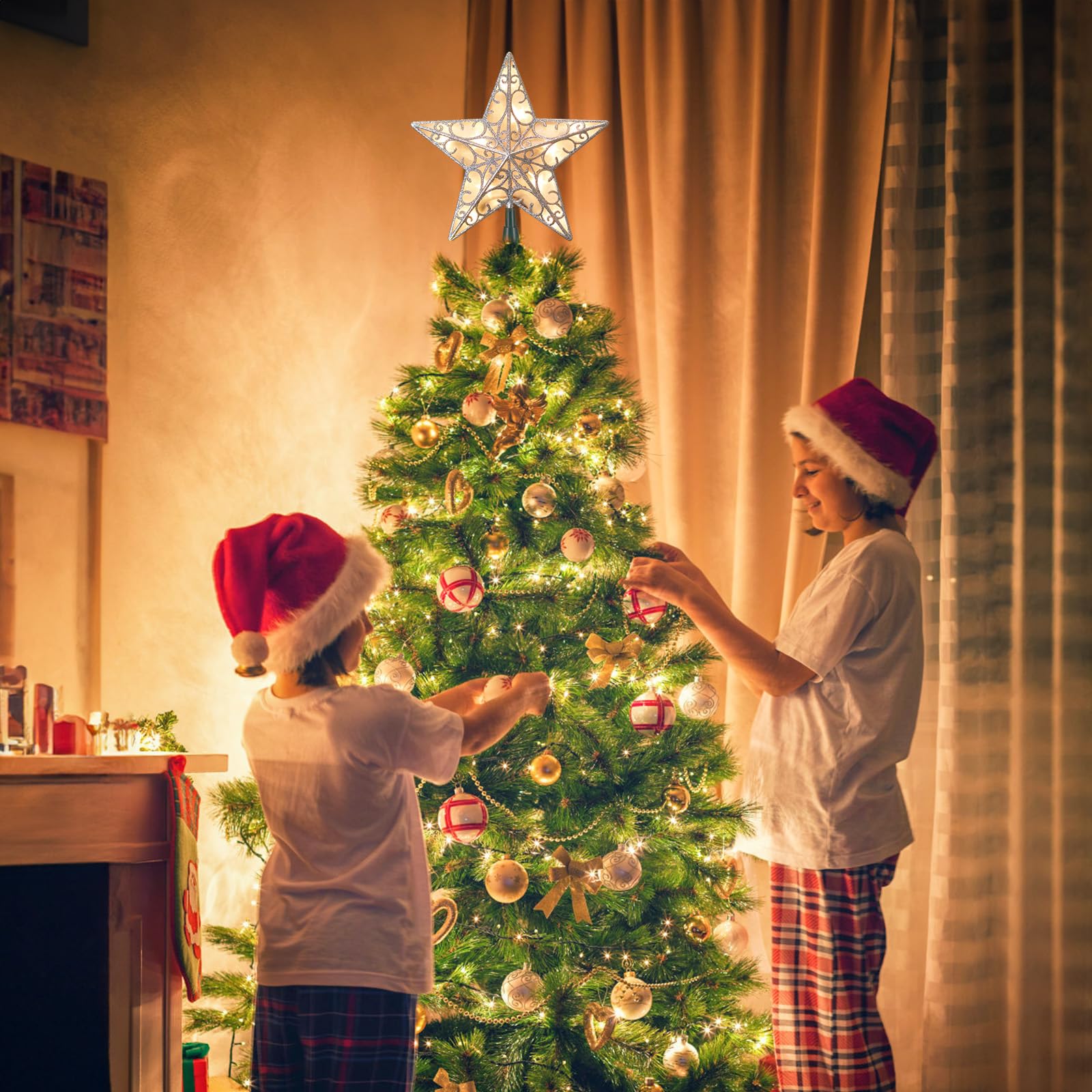 Foto 4 pulgar | Decoración Con Forma De Estrella De Navidad Brightown, Plateada Con Purpurina 3d - Venta Internacional.