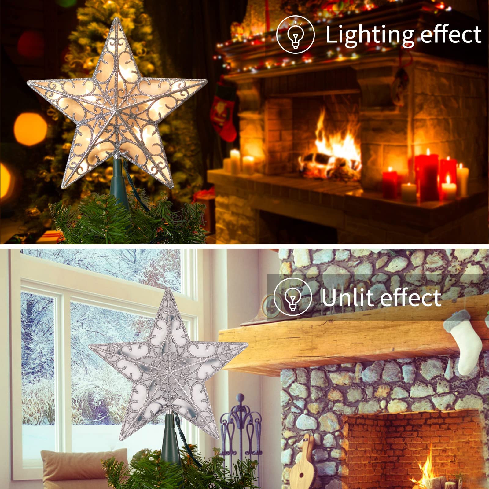 Foto 5 pulgar | Decoración Con Forma De Estrella De Navidad Brightown, Plateada Con Purpurina 3d - Venta Internacional.