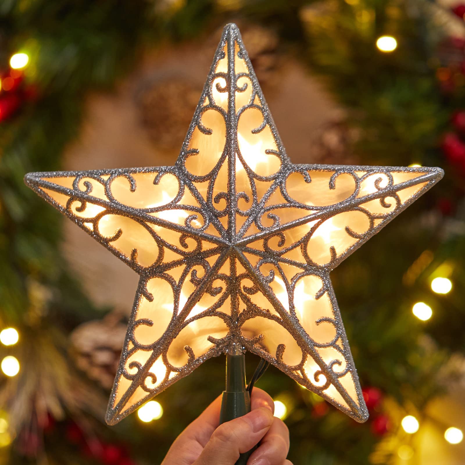 Foto 6 pulgar | Decoración Con Forma De Estrella De Navidad Brightown, Plateada Con Purpurina 3d - Venta Internacional.