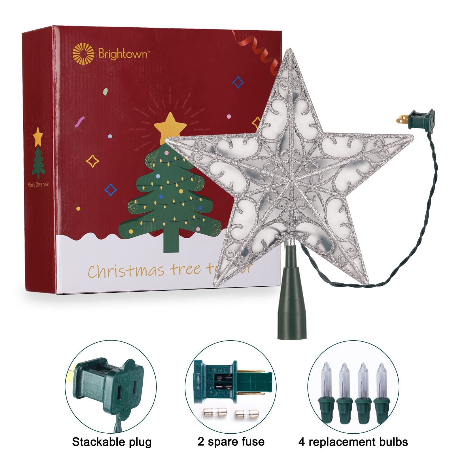 Foto 7 pulgar | Decoración Con Forma De Estrella De Navidad Brightown, Plateada Con Purpurina 3d - Venta Internacional.