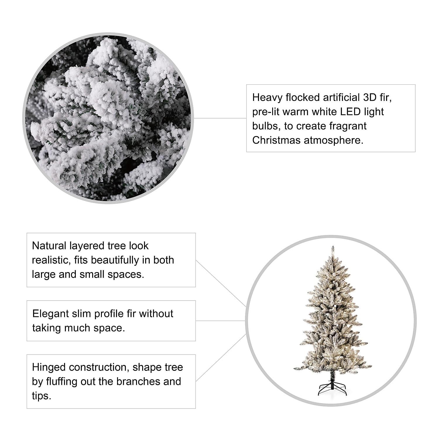Foto 5 pulgar | Árbol De Navidad Glitzhome, Abeto Delgado Flocado, Preiluminado, De 6 Pies Con 300 Luces - Venta Internacional.