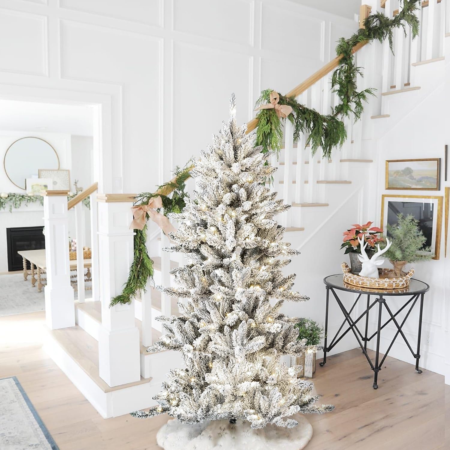 Foto 8 pulgar | Árbol De Navidad Glitzhome, Abeto Delgado Flocado, Preiluminado, De 6 Pies Con 300 Luces - Venta Internacional.