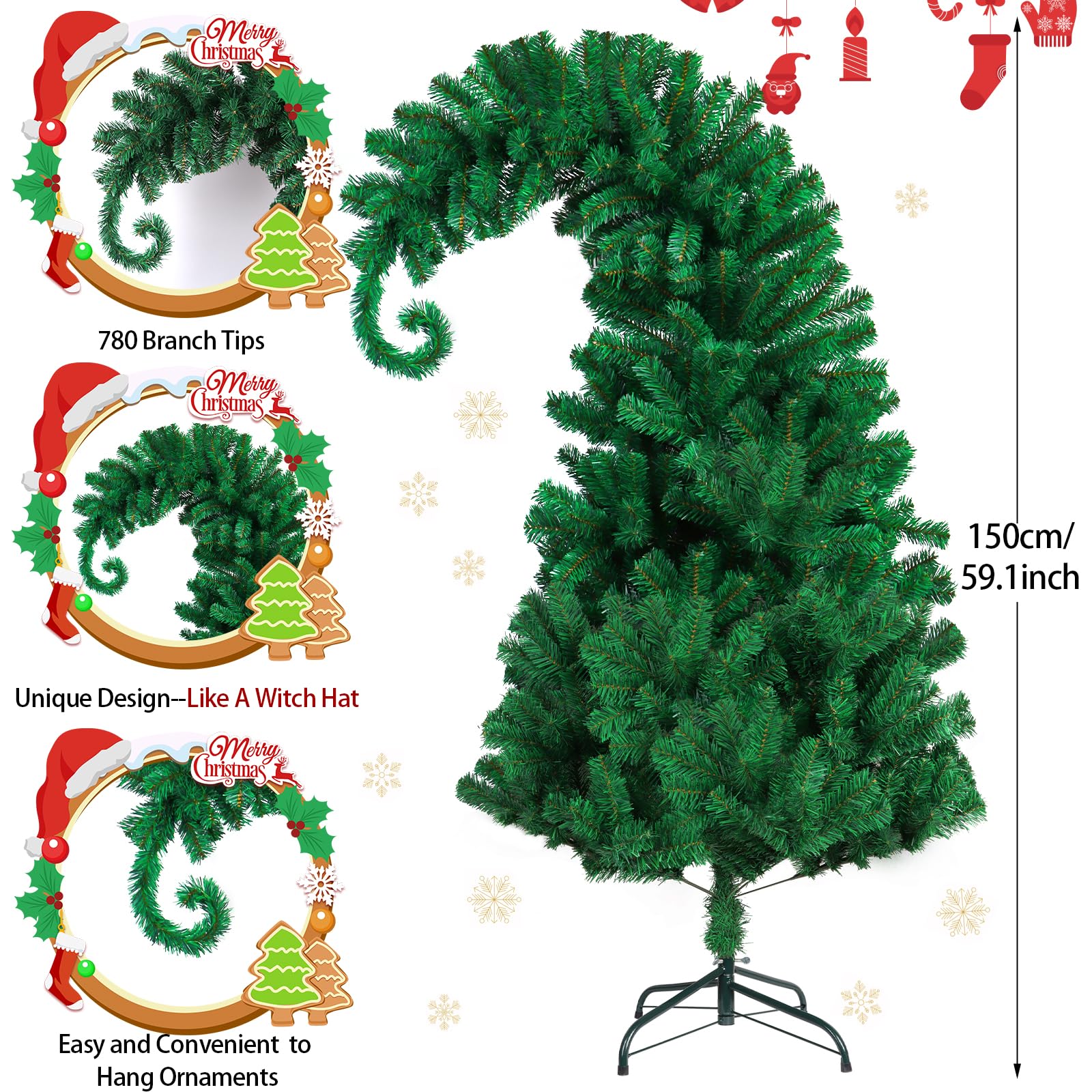 Foto 3 pulgar | Árbol De Navidad Ccinee De Pino De 1,5 M Con Soporte De Metal Para Papá Noel - Venta Internacional.
