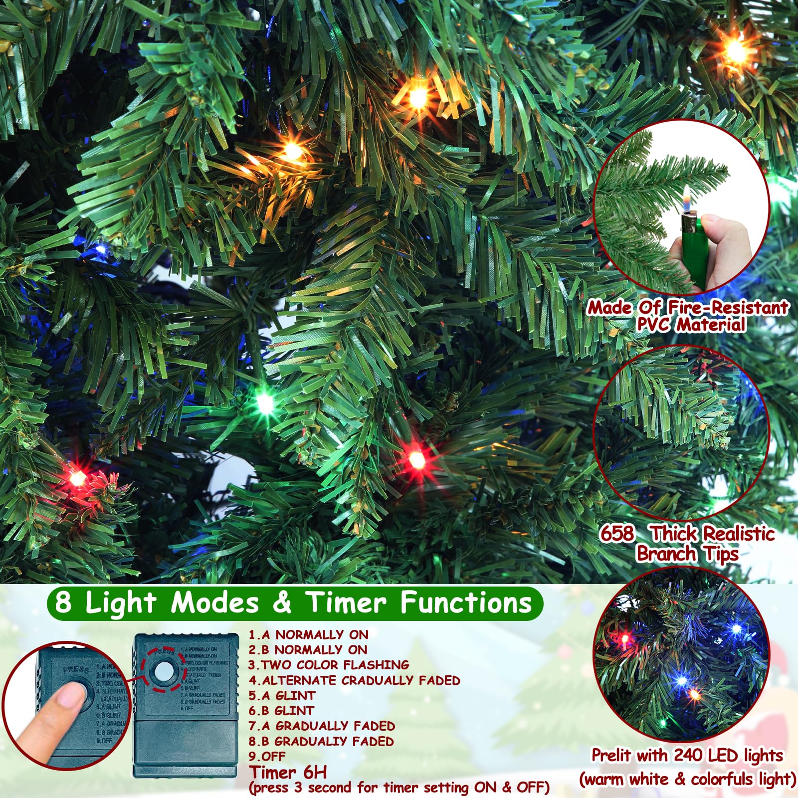 Foto 3 | Árbol De Navidad Turnmeon, Doble Cambio De Color Y Temporizador, 6 Pies, Preiluminado - Venta Internacional.