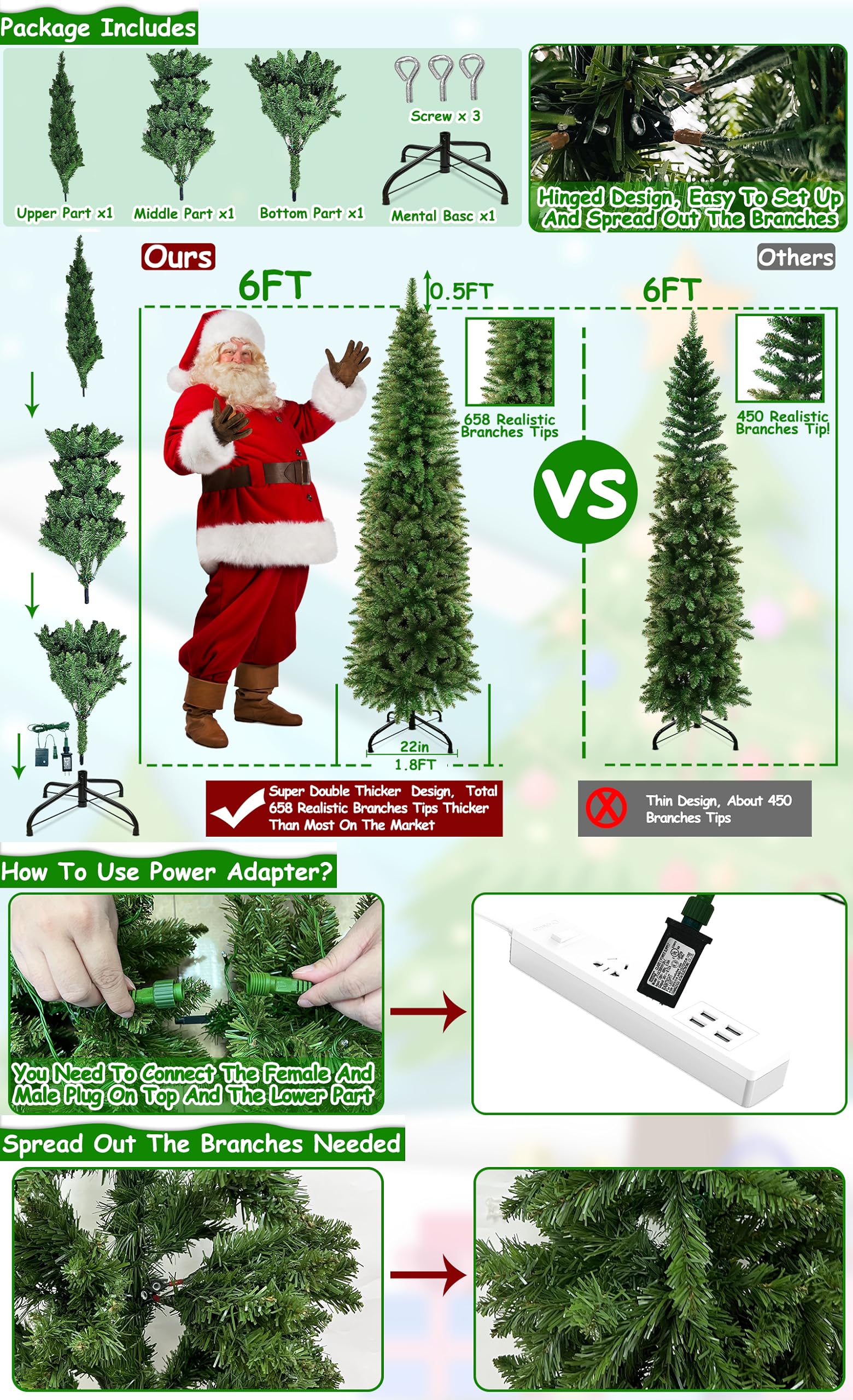Foto 6 | Árbol De Navidad Turnmeon, Doble Cambio De Color Y Temporizador, 6 Pies, Preiluminado - Venta Internacional.