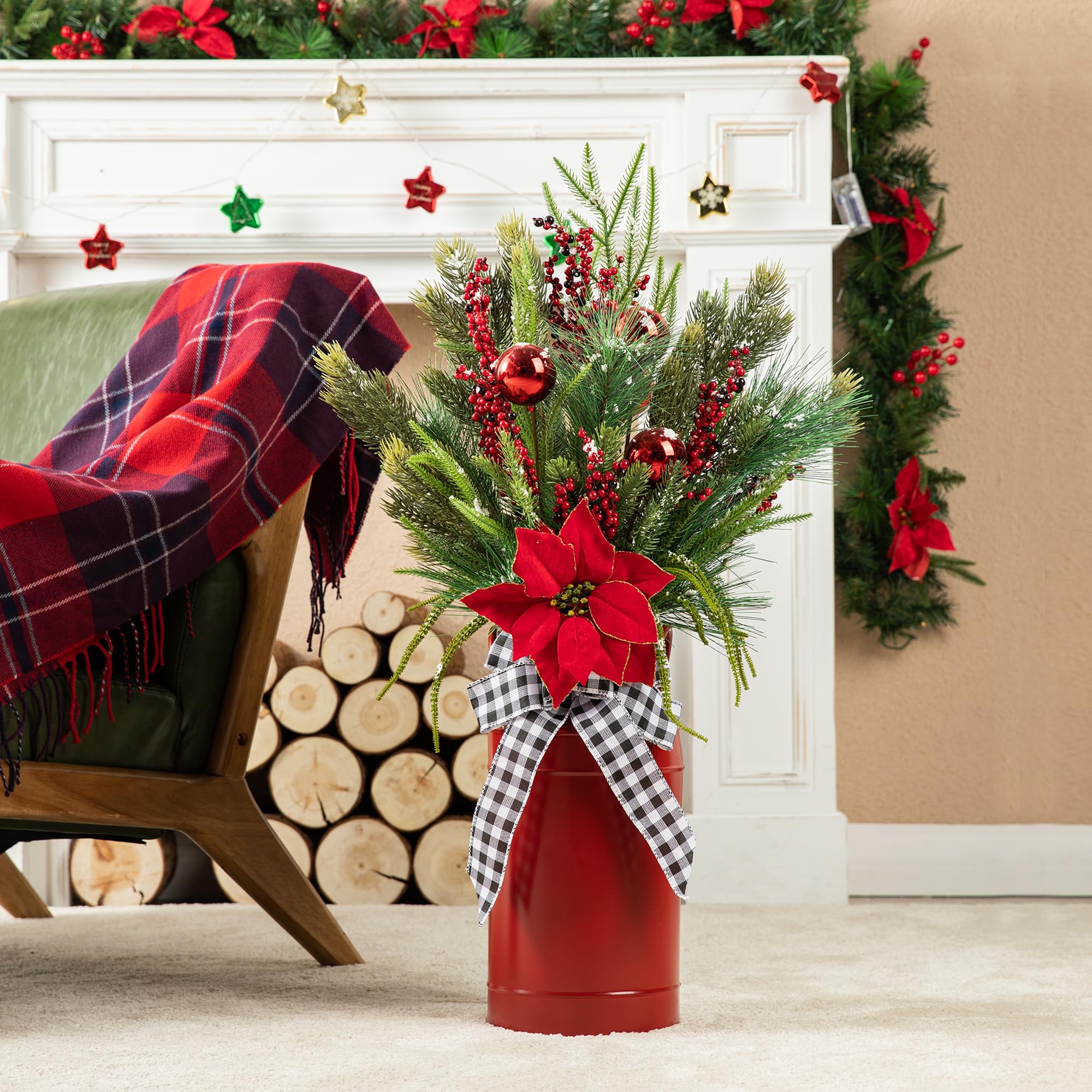 Foto 2 pulgar | Árbol De Pórtico De Navidad Glitzhome En Maceta De 35 Pulgadas Con Jarrón Rojo Y Cinta - Venta Internacional.