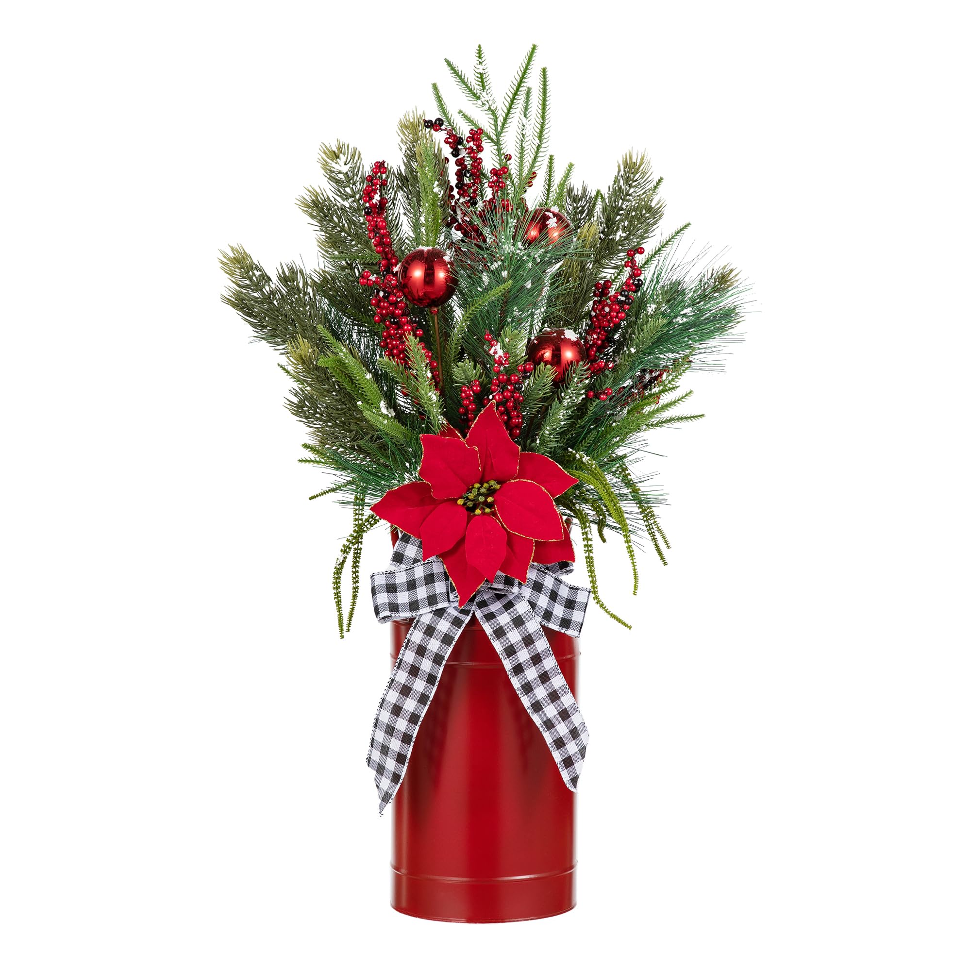 Foto 3 pulgar | Árbol De Pórtico De Navidad Glitzhome En Maceta De 35 Pulgadas Con Jarrón Rojo Y Cinta - Venta Internacional.
