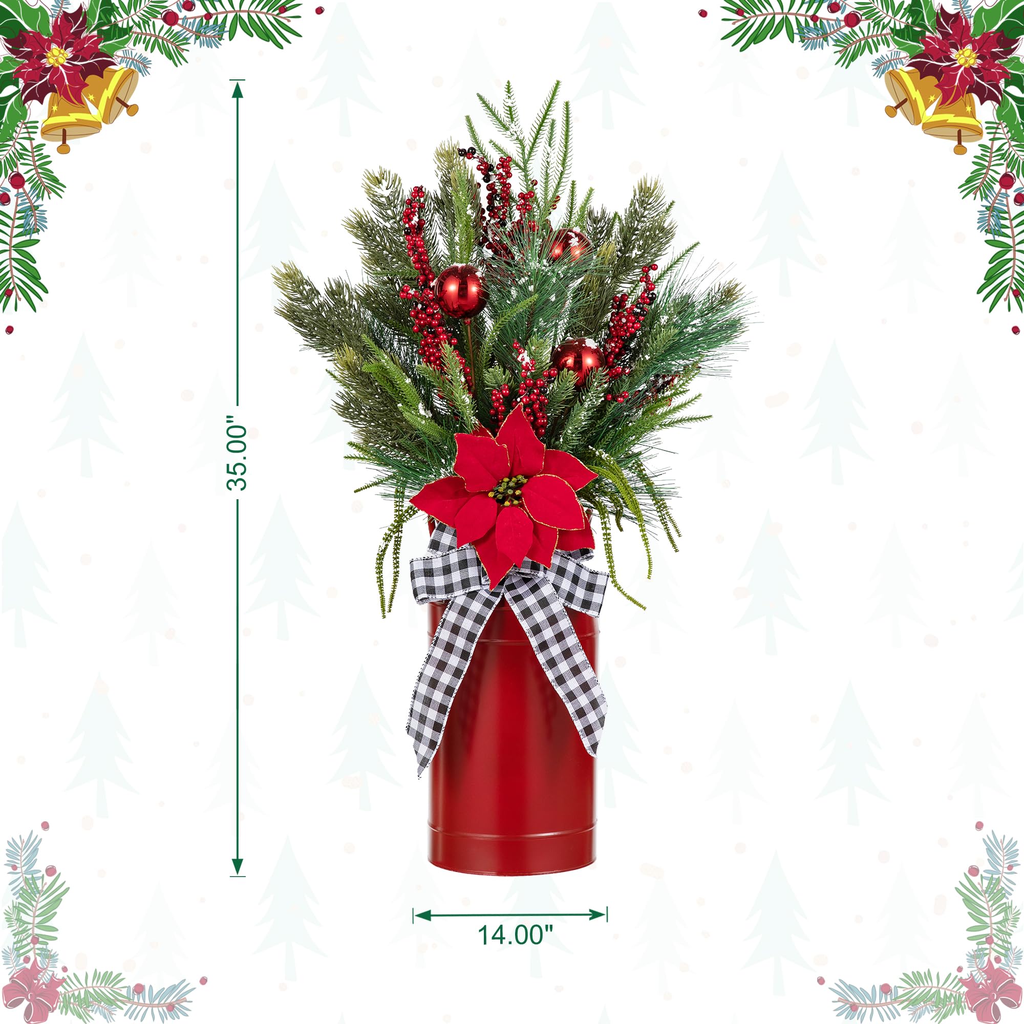 Foto 4 pulgar | Árbol De Pórtico De Navidad Glitzhome En Maceta De 35 Pulgadas Con Jarrón Rojo Y Cinta - Venta Internacional.
