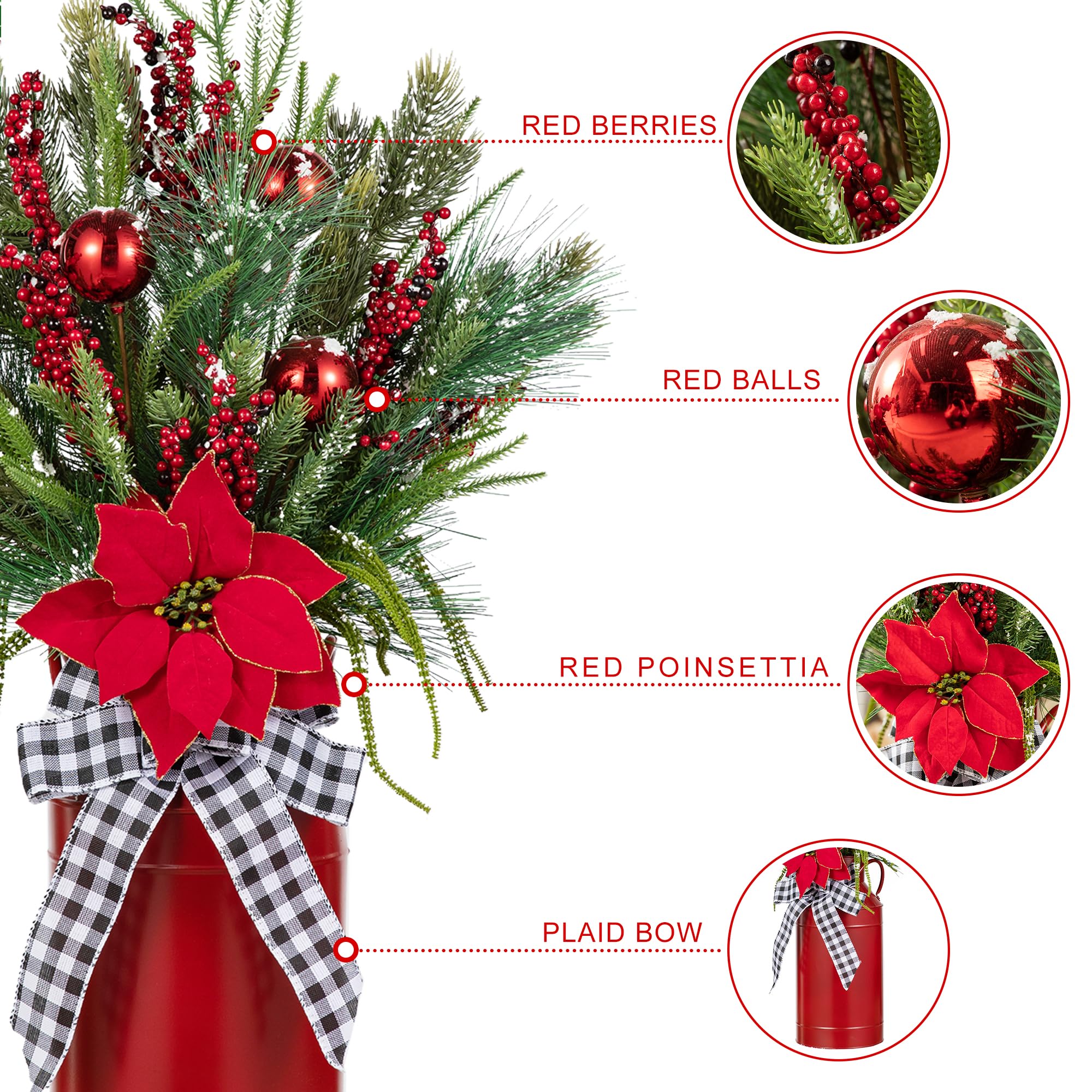 Foto 5 pulgar | Árbol De Pórtico De Navidad Glitzhome En Maceta De 35 Pulgadas Con Jarrón Rojo Y Cinta - Venta Internacional.